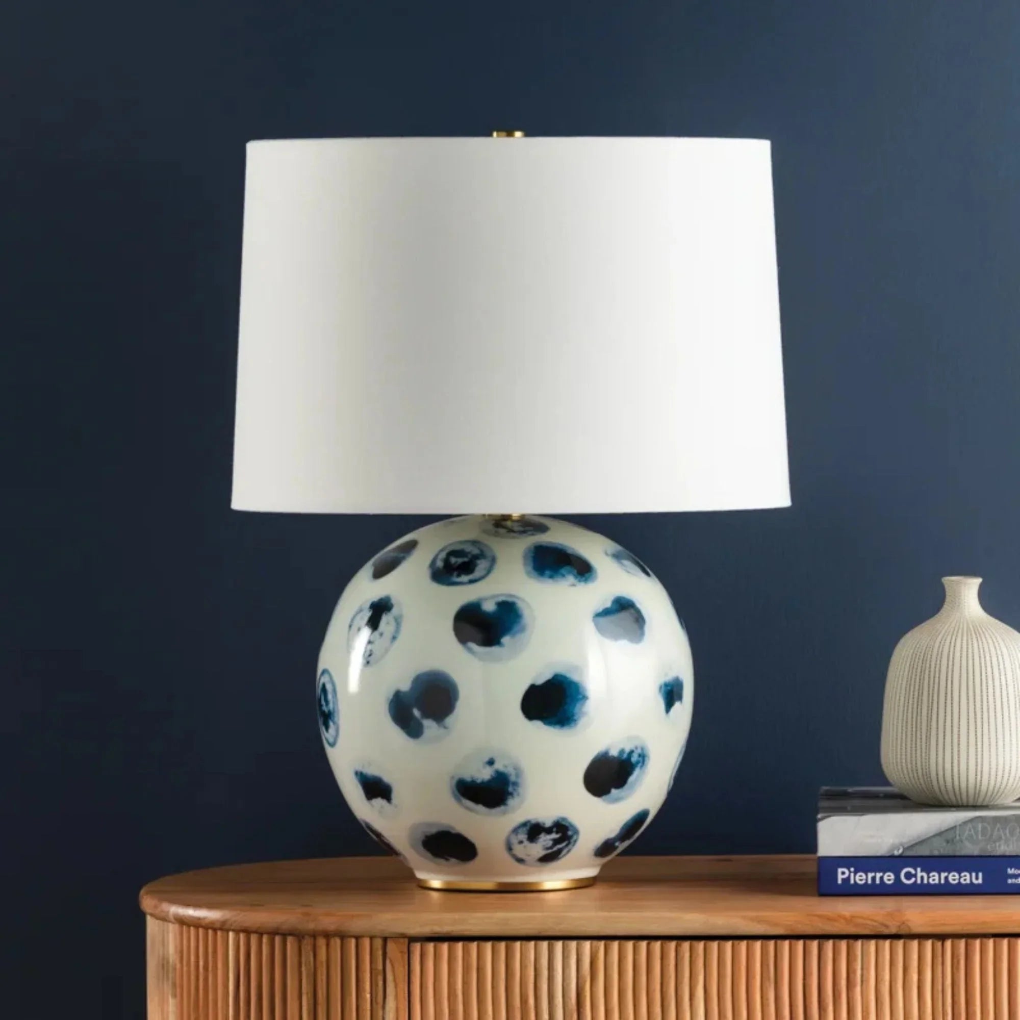 Blue Point 22" Table Lamp, White Bisque/Blue Dots Finish