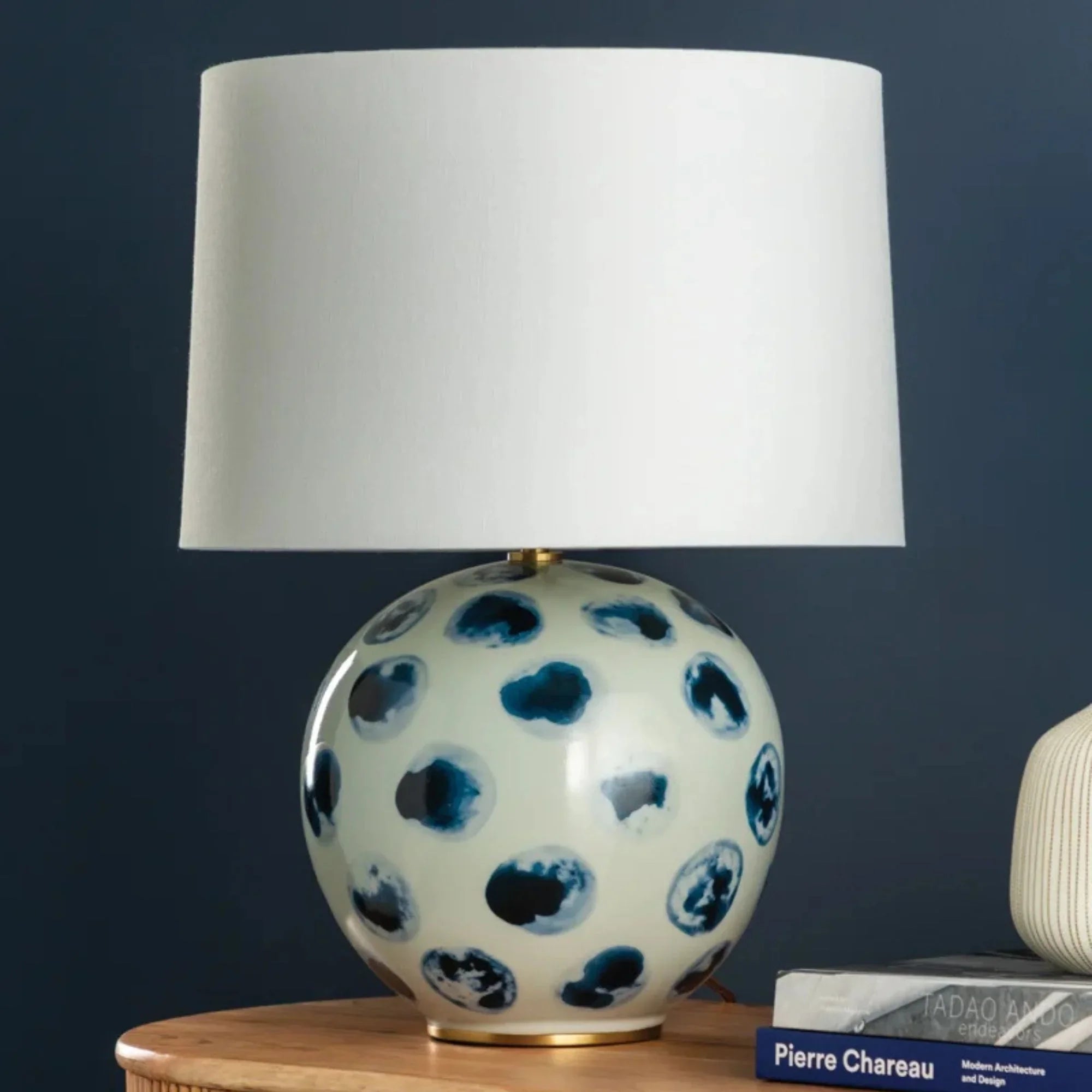 Blue Point 22" Table Lamp, White Bisque/Blue Dots Finish