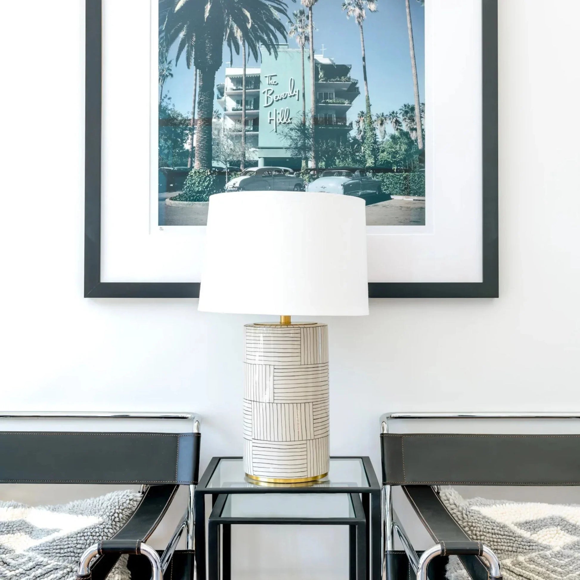 Hudson Valley Lighting - Borneo 26" Table Lamp, Aged Brass/Stripe Combo Finish | Bees Lighting