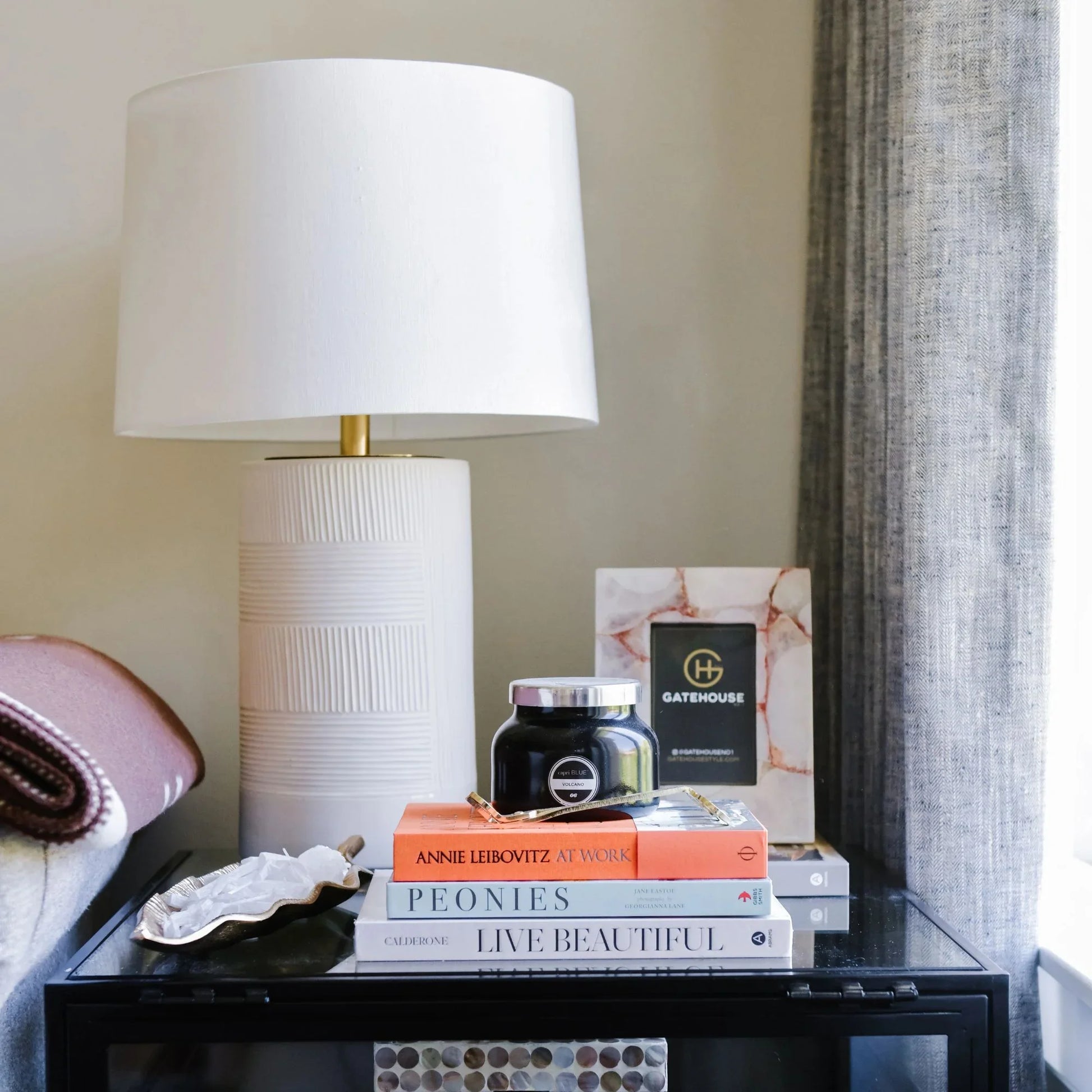 Hudson Valley Lighting - Borneo 26" Table Lamp, Aged Brass/Soft Off White Finish | Bees Lighting