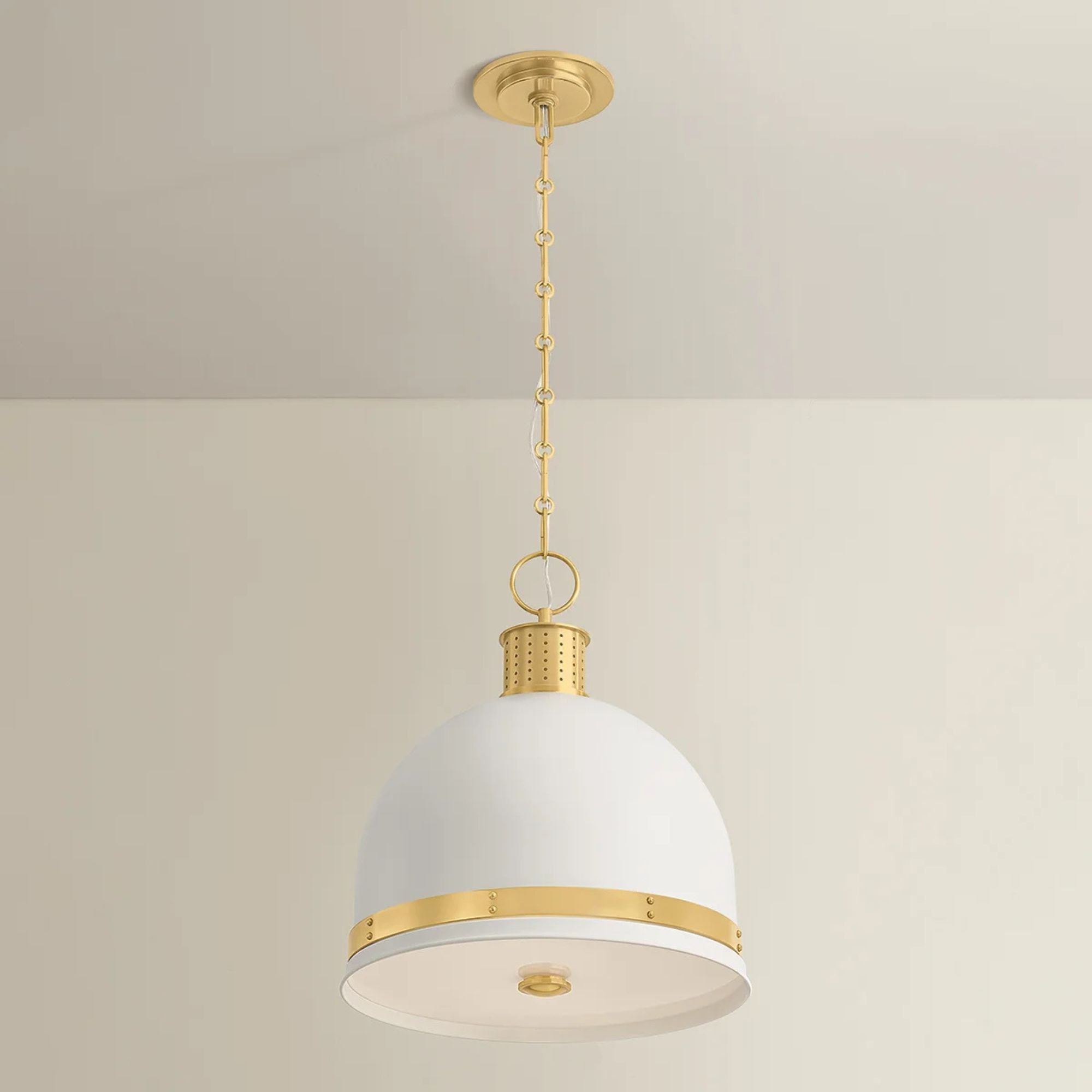 Hudson Valley Briscoe 17.5 in. Pendant Light, Aged Brass & Soft White with White Glass Dome