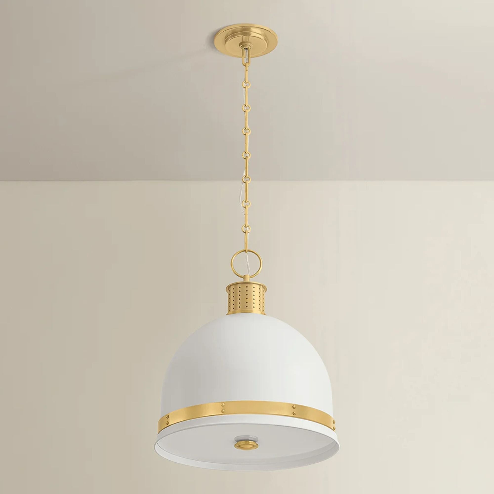 Hudson Valley Briscoe 17.5 in. Pendant Light, Aged Brass & Soft White with White Glass Dome