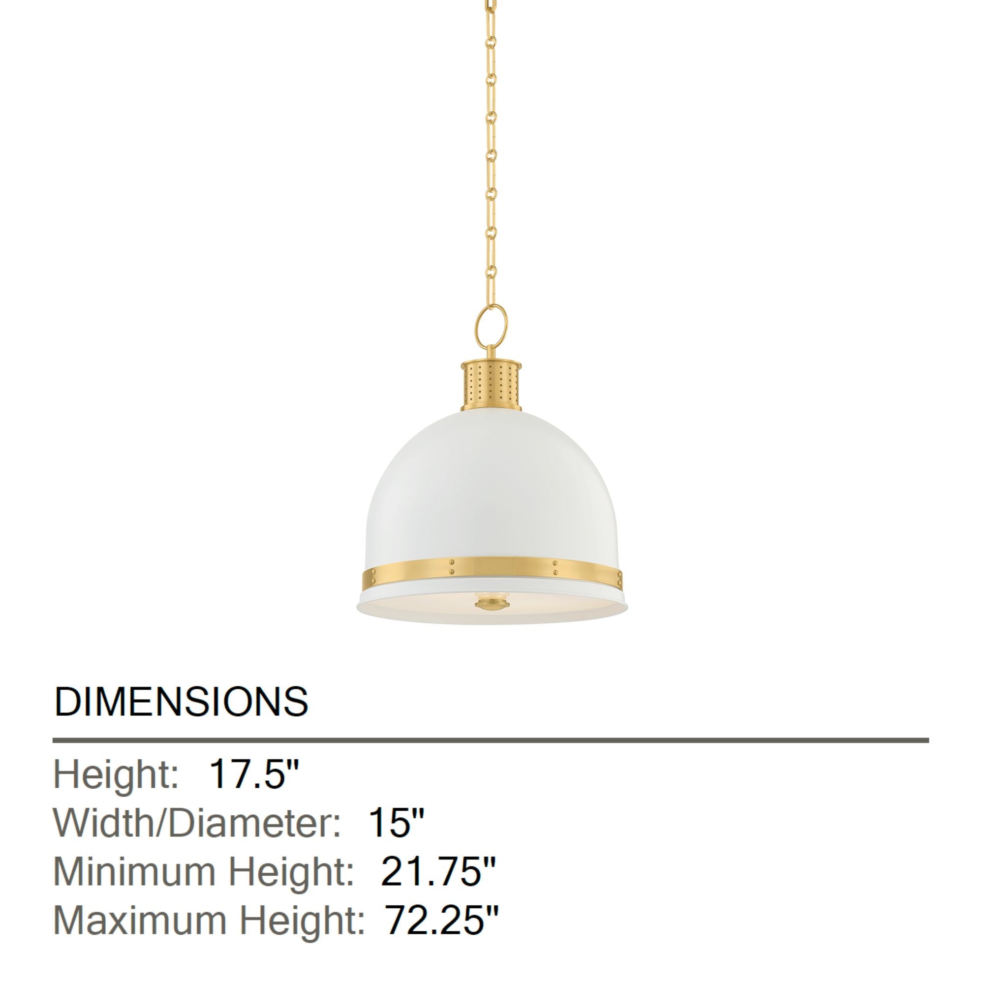 Hudson Valley Briscoe 17.5 in. Pendant Light, Aged Brass & Soft White with White Glass Dome