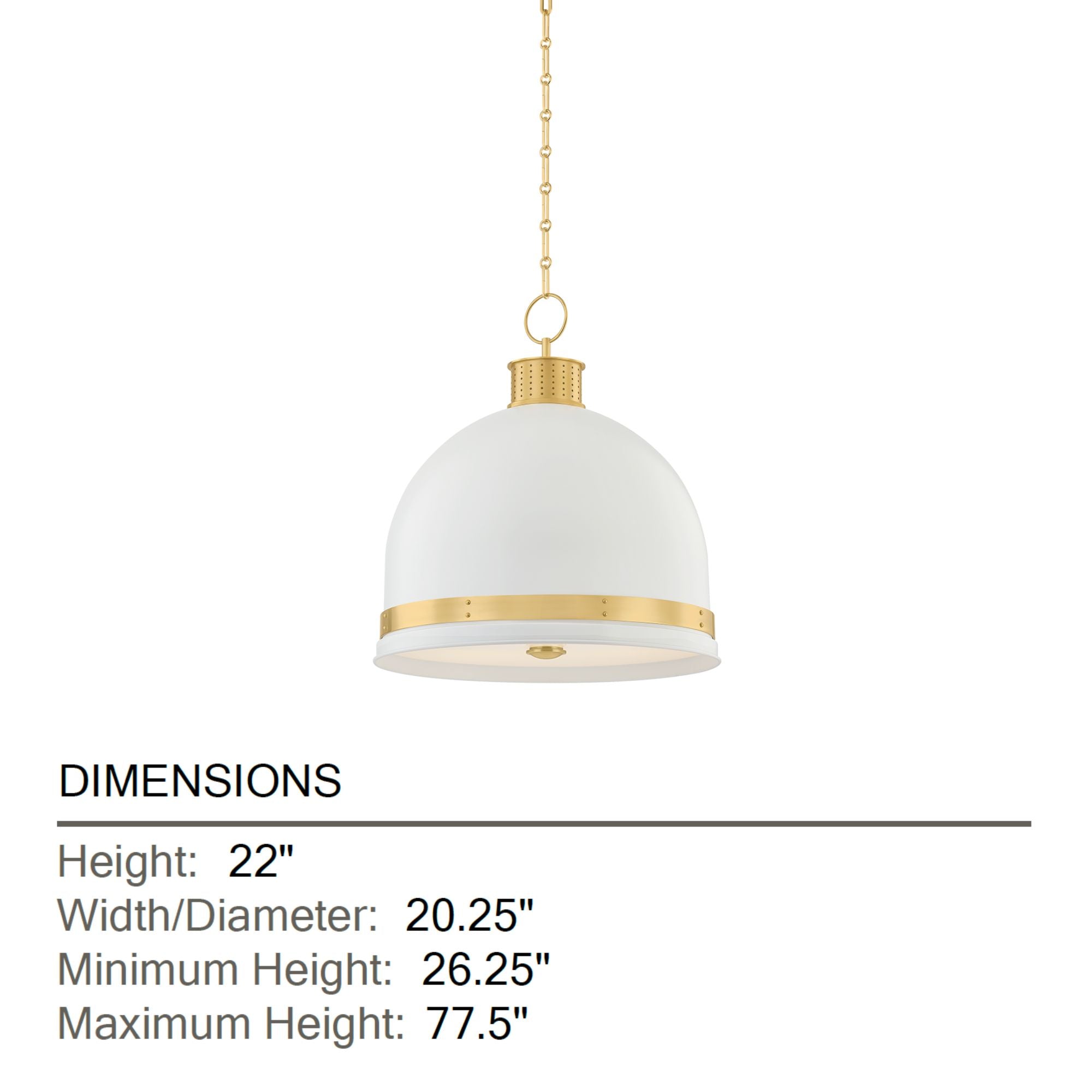 Hudson Valley Briscoe 22 in. 3-Light Pendant, Aged Brass & Soft White with White Glass Diffuser