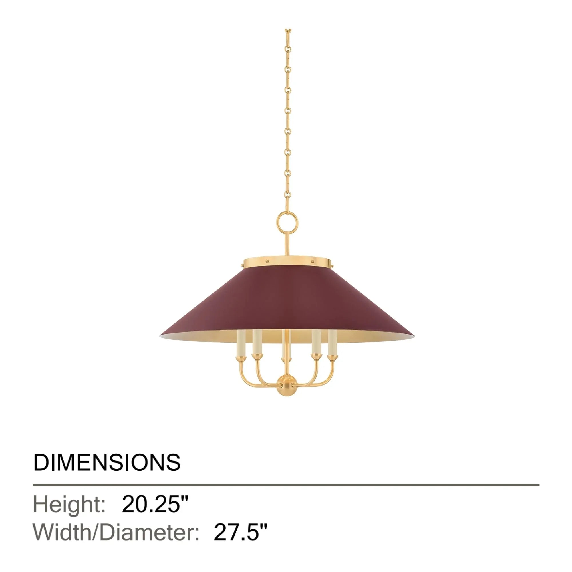 Clivedon 28" 5-Light Chandelier, Aged Brass/Soft Crimson Finish