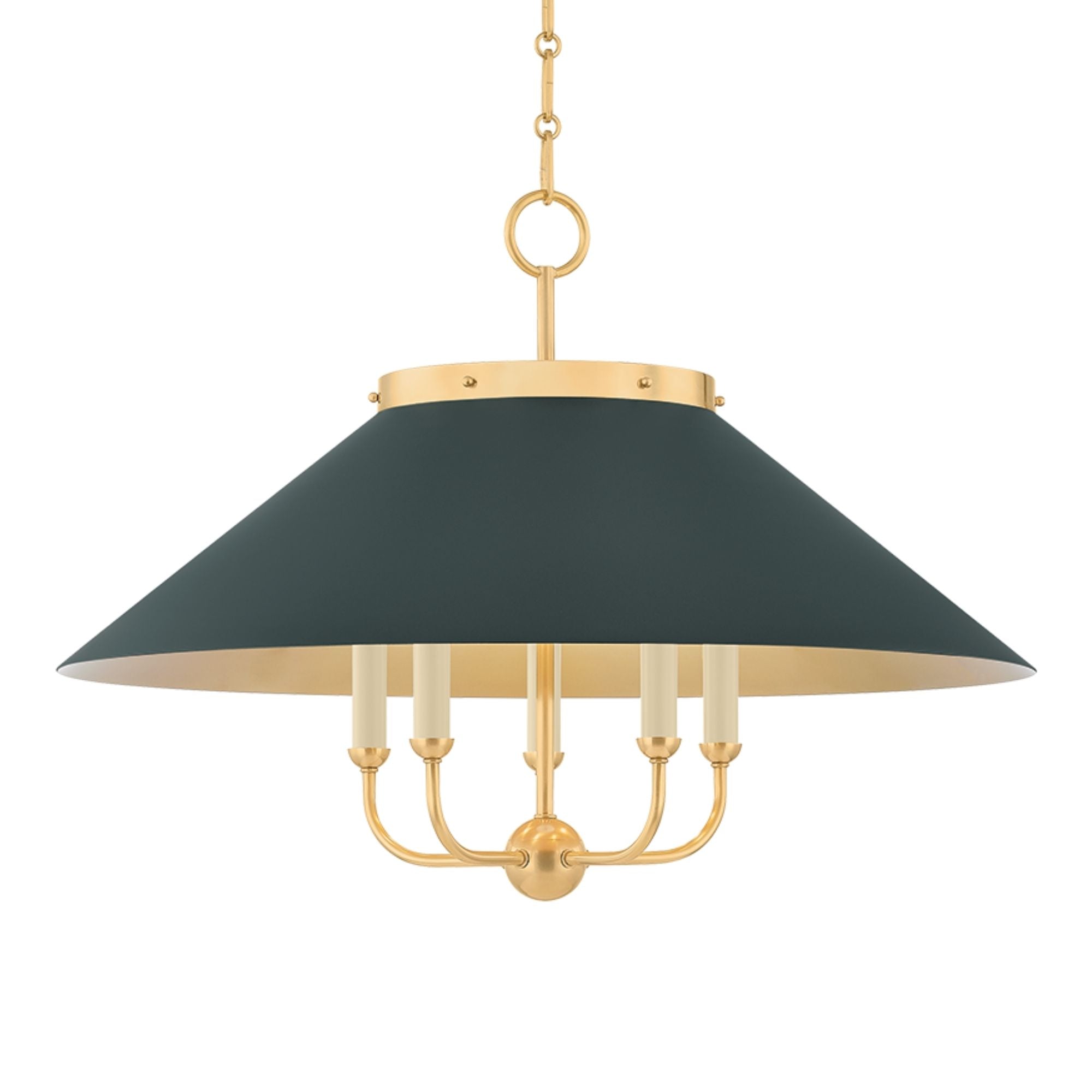 Clivedon 28" 5-Light Chandelier, Aged Brass/Soft Studio Green Finish