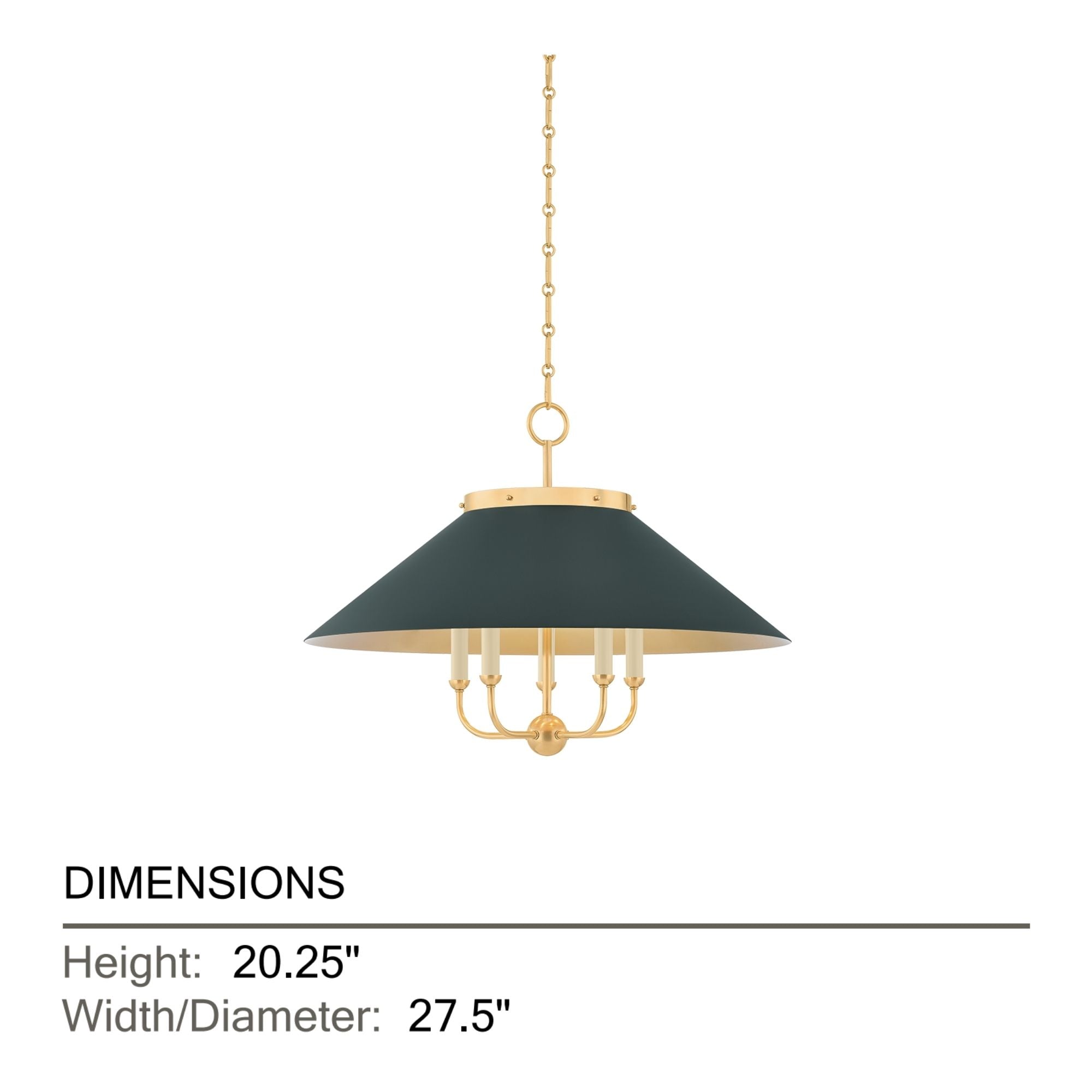 Clivedon 28" 5-Light Chandelier, Aged Brass/Soft Studio Green Finish