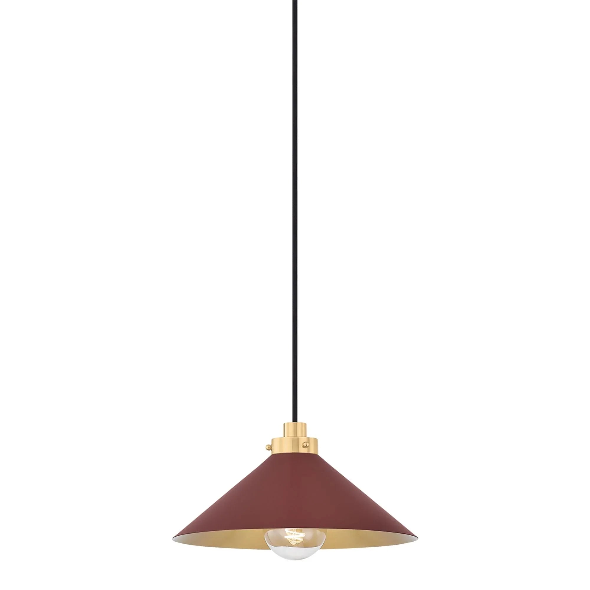 Clivedon 12" Pendant, Aged Brass/Soft Crimson Finish