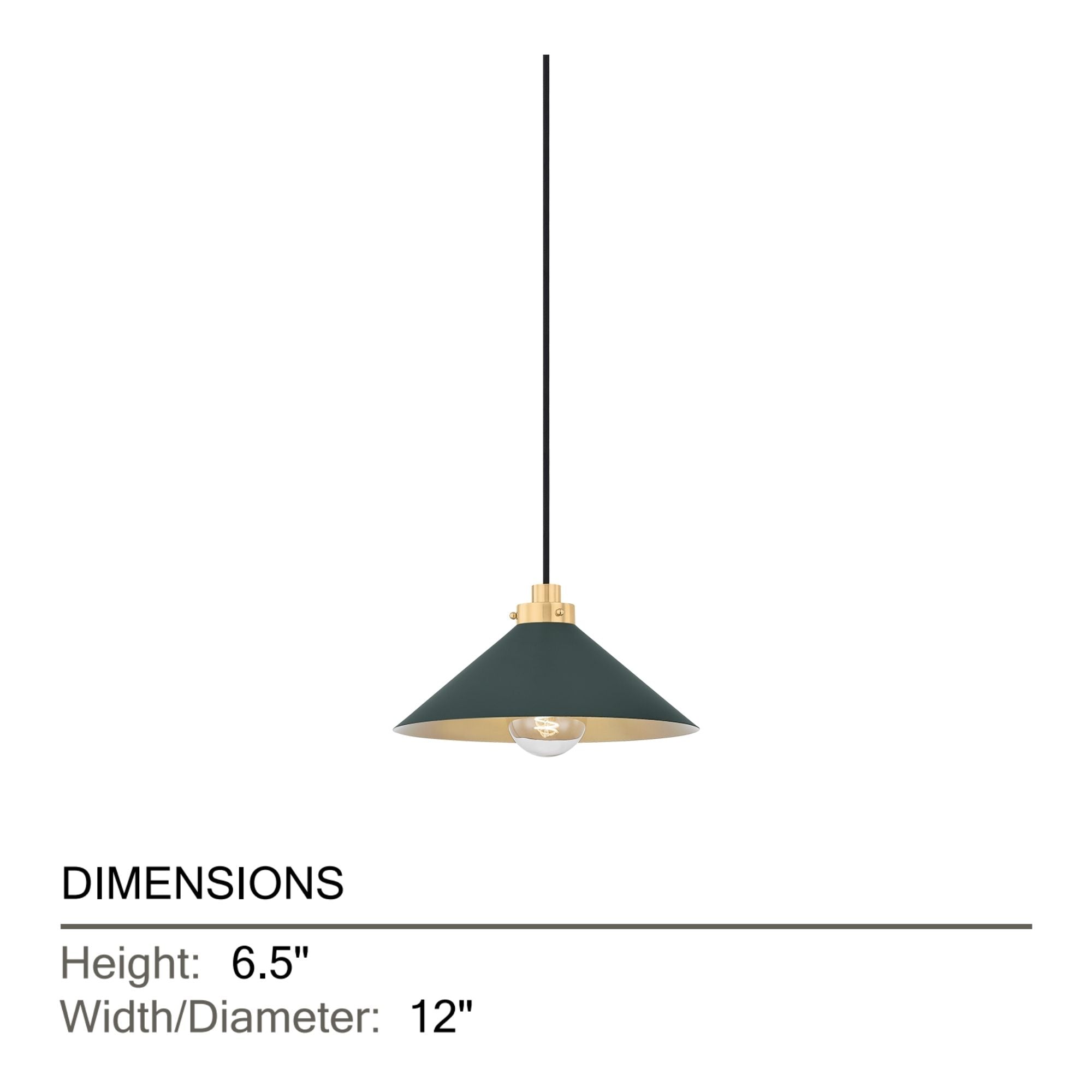 Clivedon 12" Pendant, Aged Brass/Soft Studio Green Finish