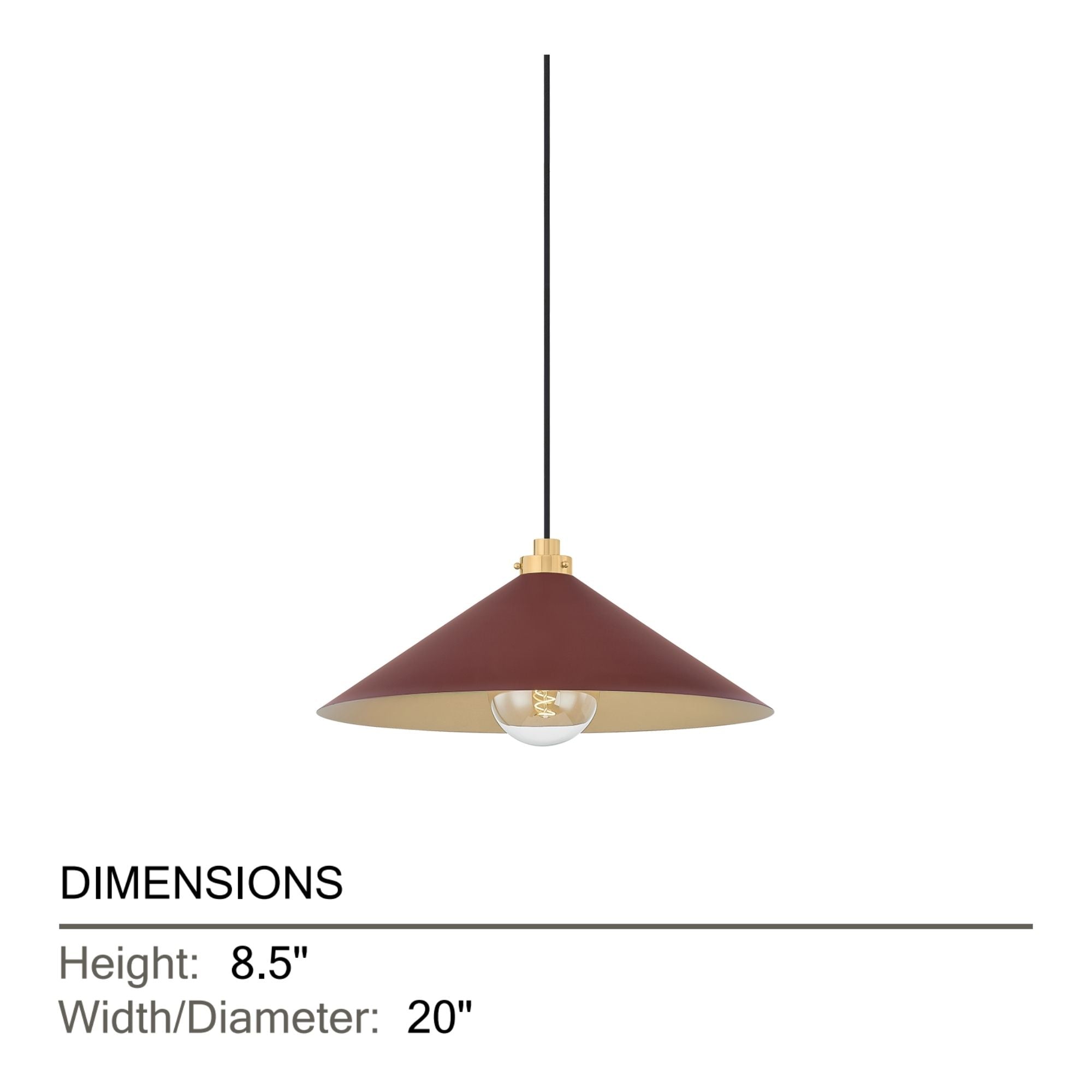 Clivedon 20" Pendant, Aged Brass/Soft Crimson Finish