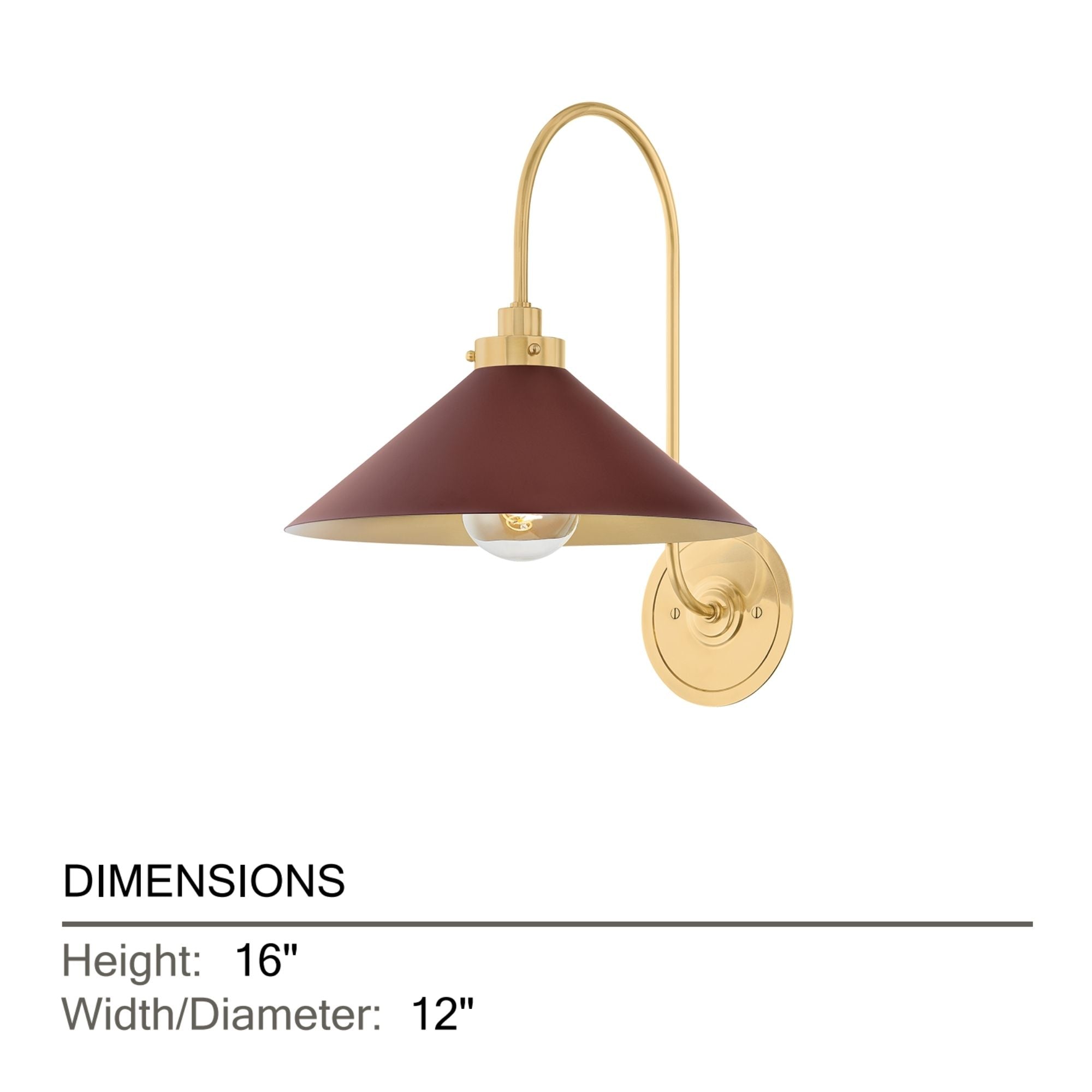 Clivedon 16" Wall Sconce, Aged Brass/Soft Crimson Finish