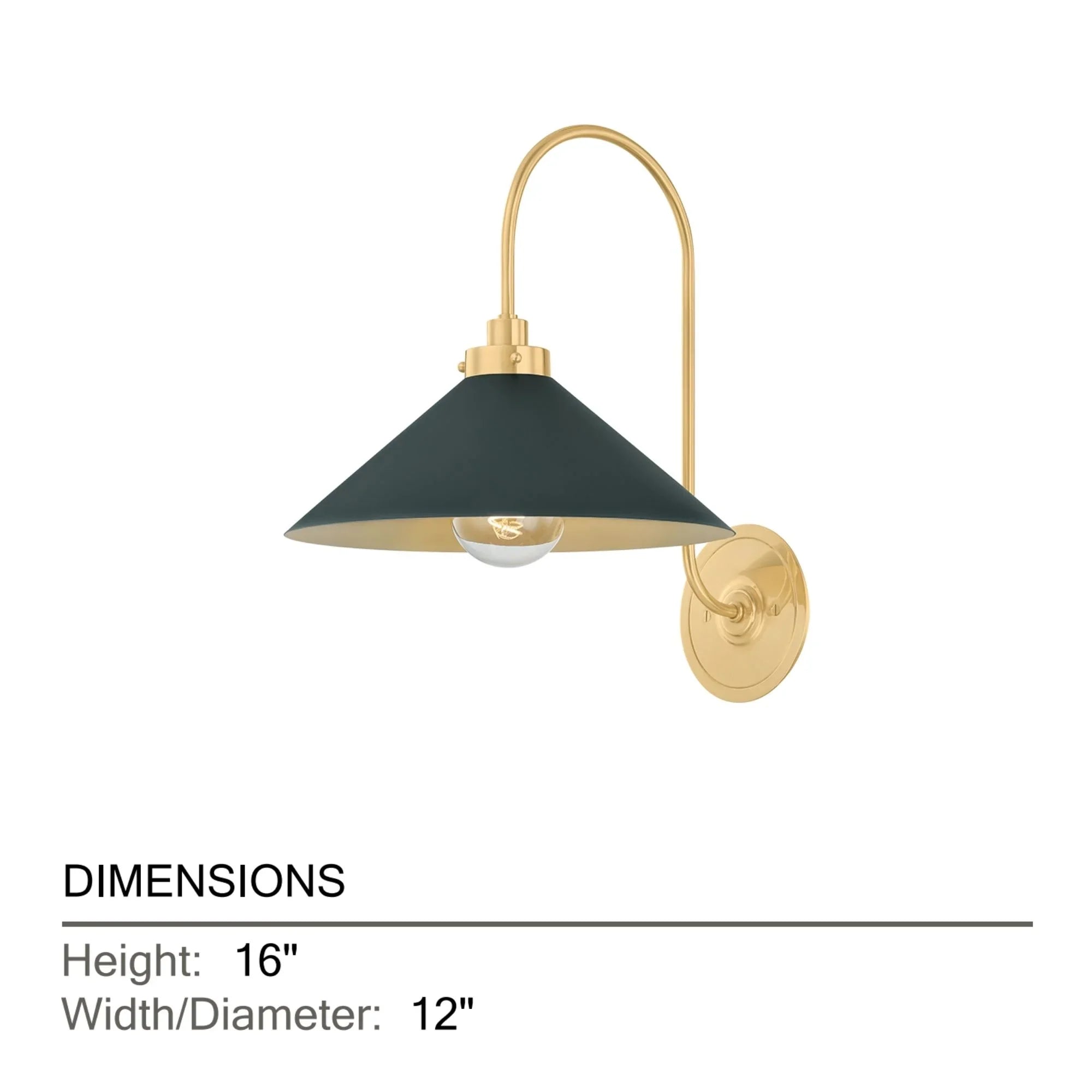 Clivedon 16" Wall Sconce, Aged Brass/Soft Studio Green Finish