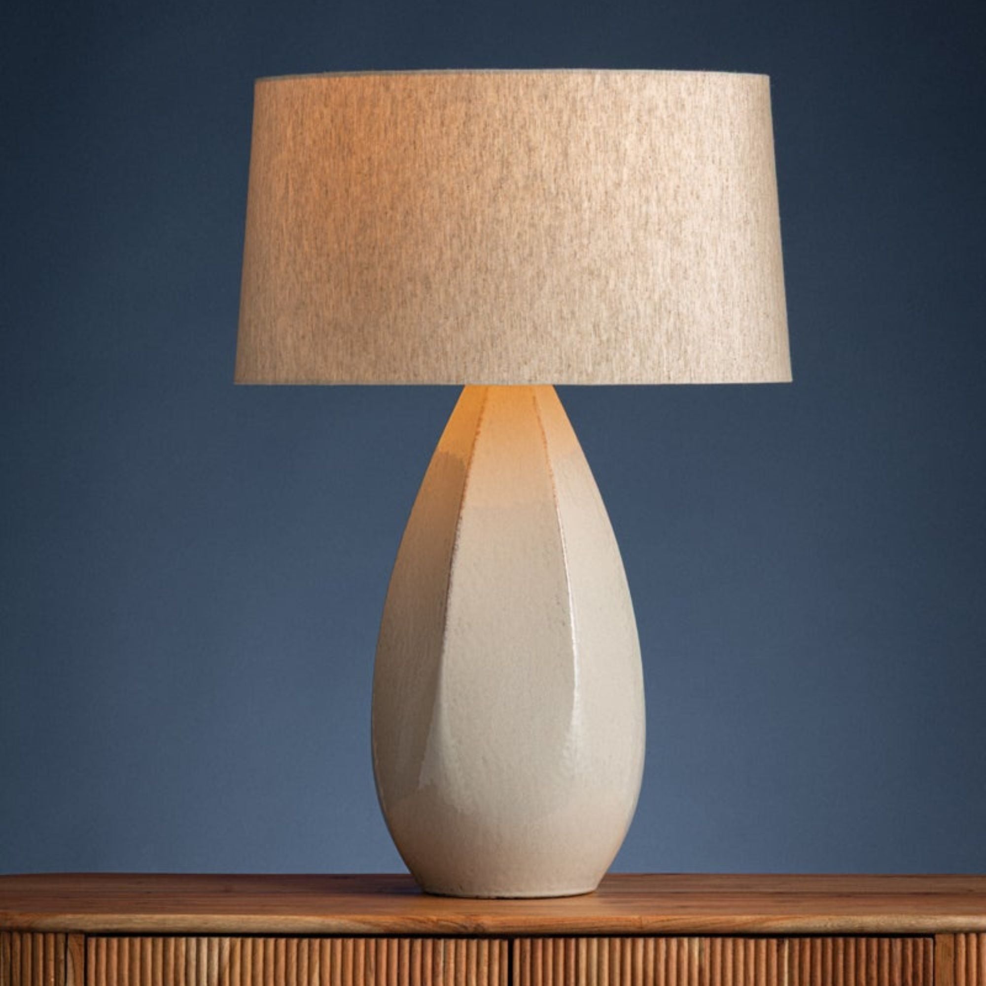 Colwyn 30" Table Lamp, Aged Brass/Ceramic Dove White Finish