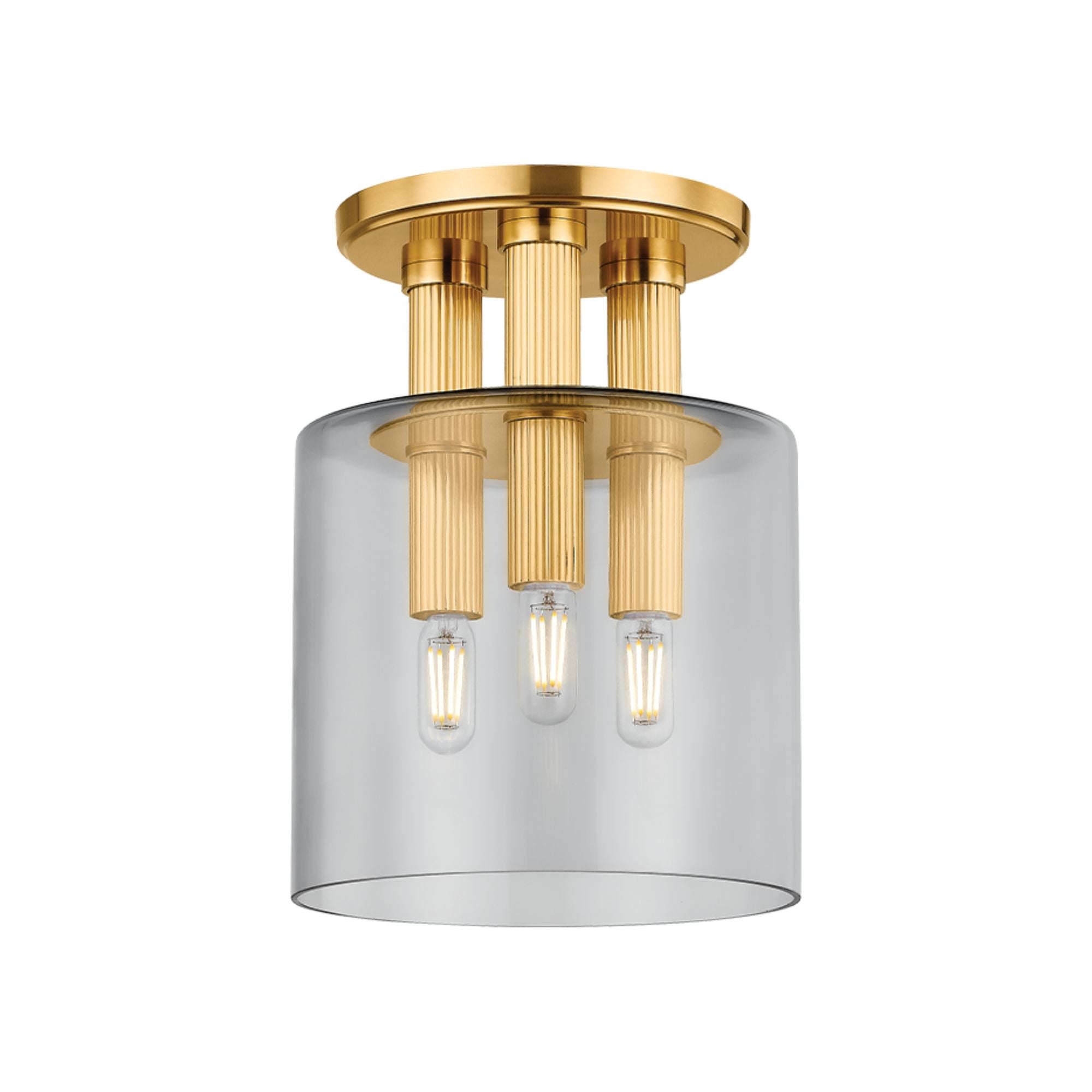 Crystler 12" 3-Light Flush Mount, Aged Brass Finish