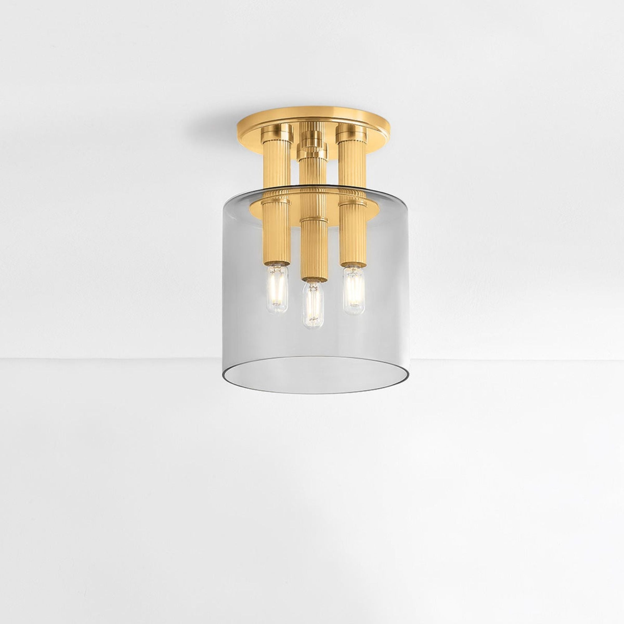 Crystler 12" 3-Light Flush Mount, Aged Brass Finish