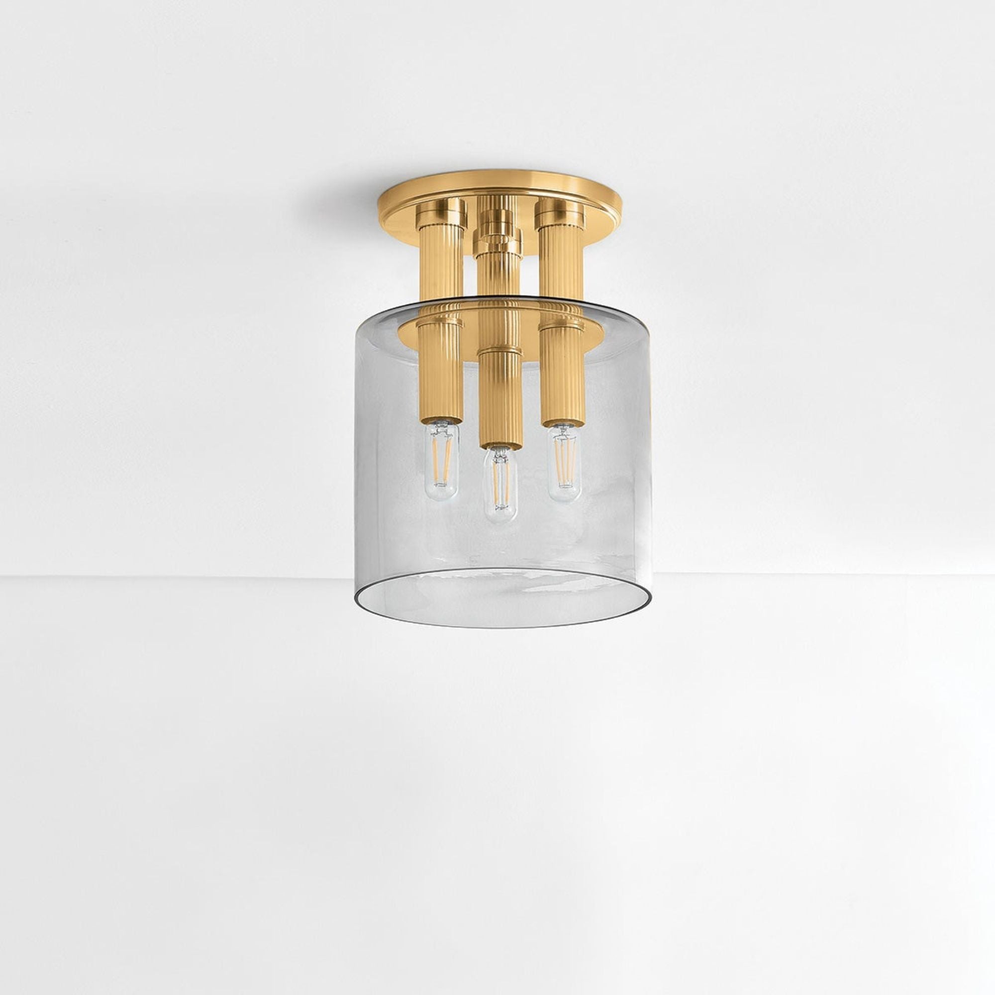 Crystler 12" 3-Light Flush Mount, Aged Brass Finish