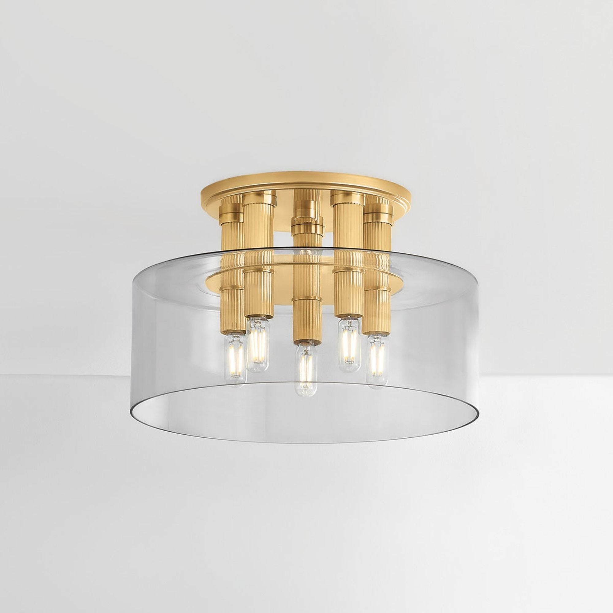 Crystler 15" 5-Light Flush Mount, Aged Brass Finish
