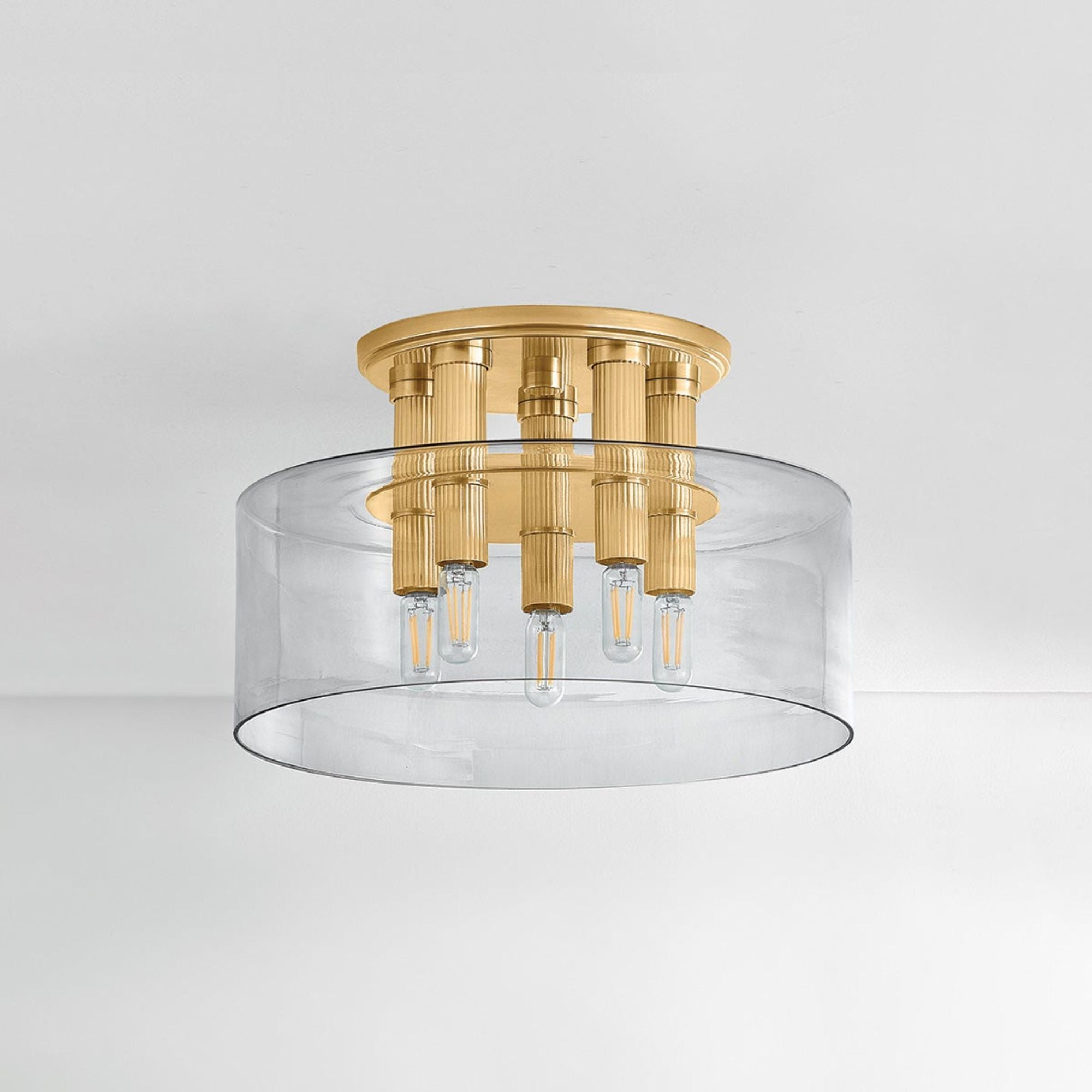 Crystler 15" 5-Light Flush Mount, Aged Brass Finish