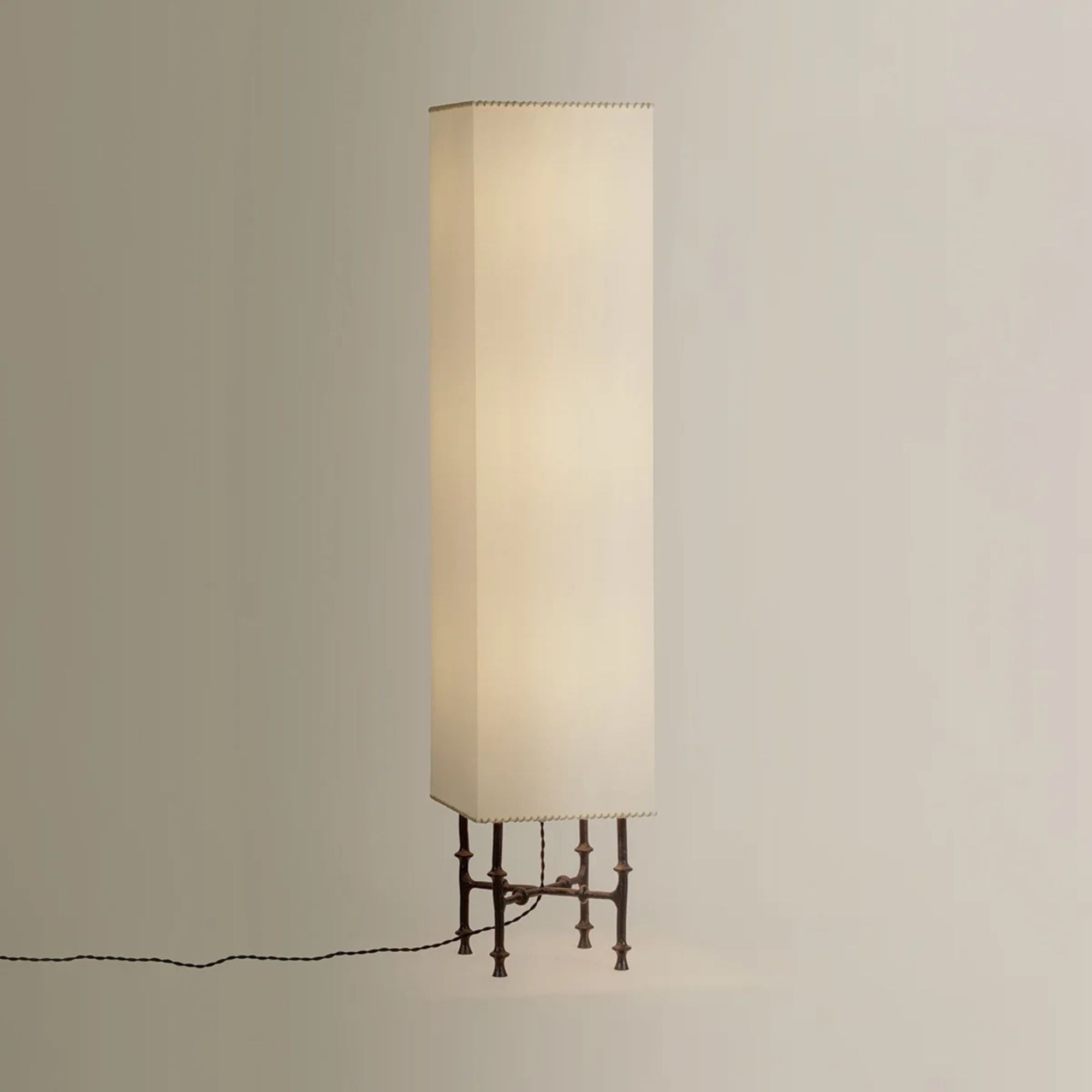 Hudson Valley Cy 56.25 in. Floor Lamp, Black Iron with Off White Linen Rectangular Shade