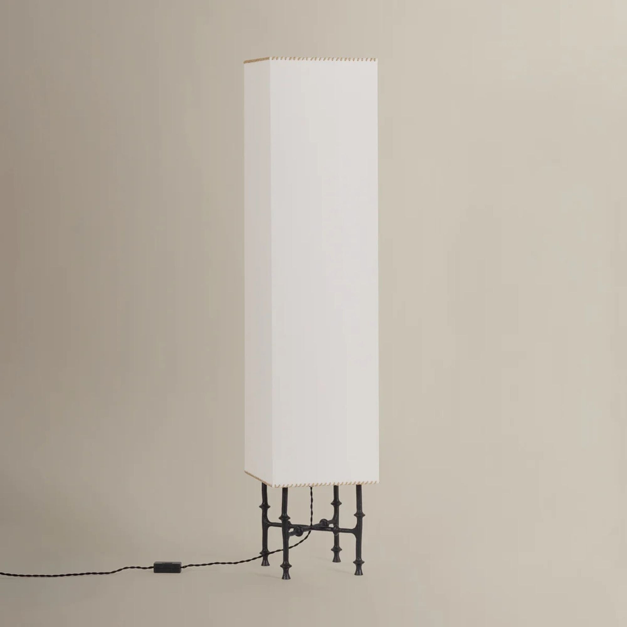 Hudson Valley Cy 56.25 in. Floor Lamp, Black Iron with Off White Linen Rectangular Shade