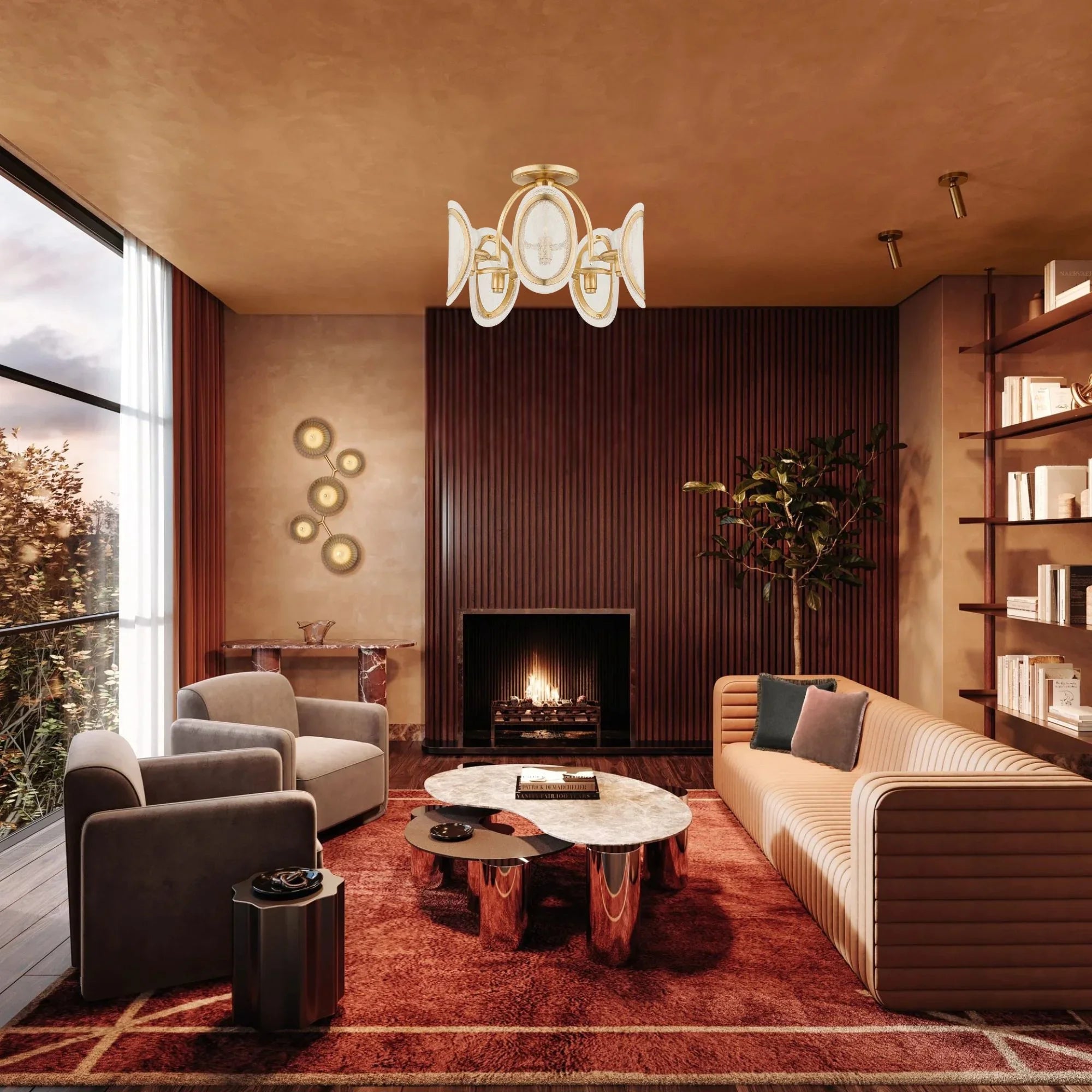 Hudson Valley Lighting - Danes 20" 5-Light Semi Flush Mount, Vintage Gold Leaf Finish | Bees Lighting