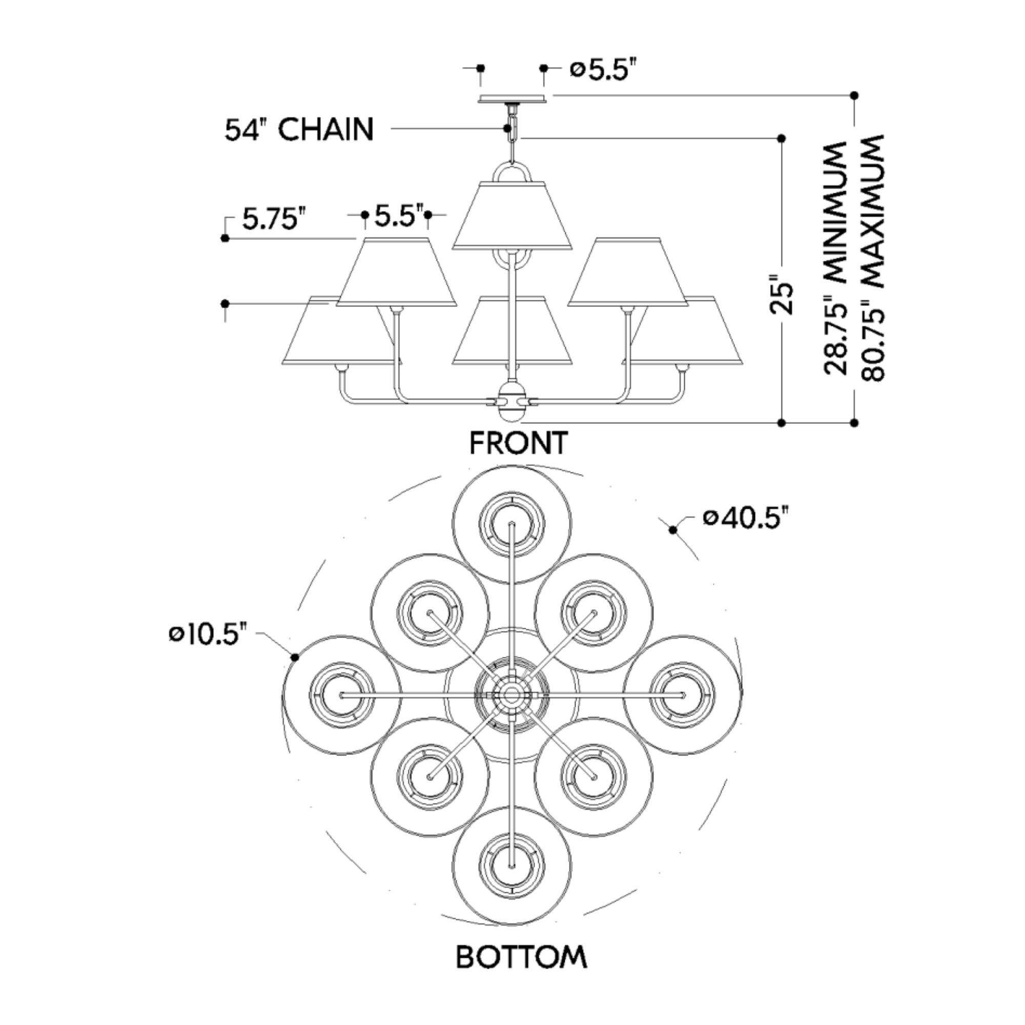 Durland 41" 9-Light Chandelier, Aged Brass Finish