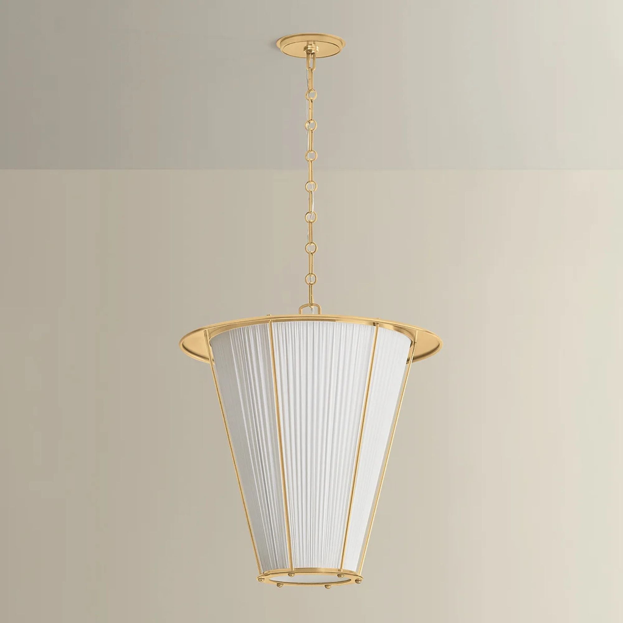 Hudson Valley Ellsworth 23.75 in. Pendant Light, Aged Brass with Ivory Silk Shade