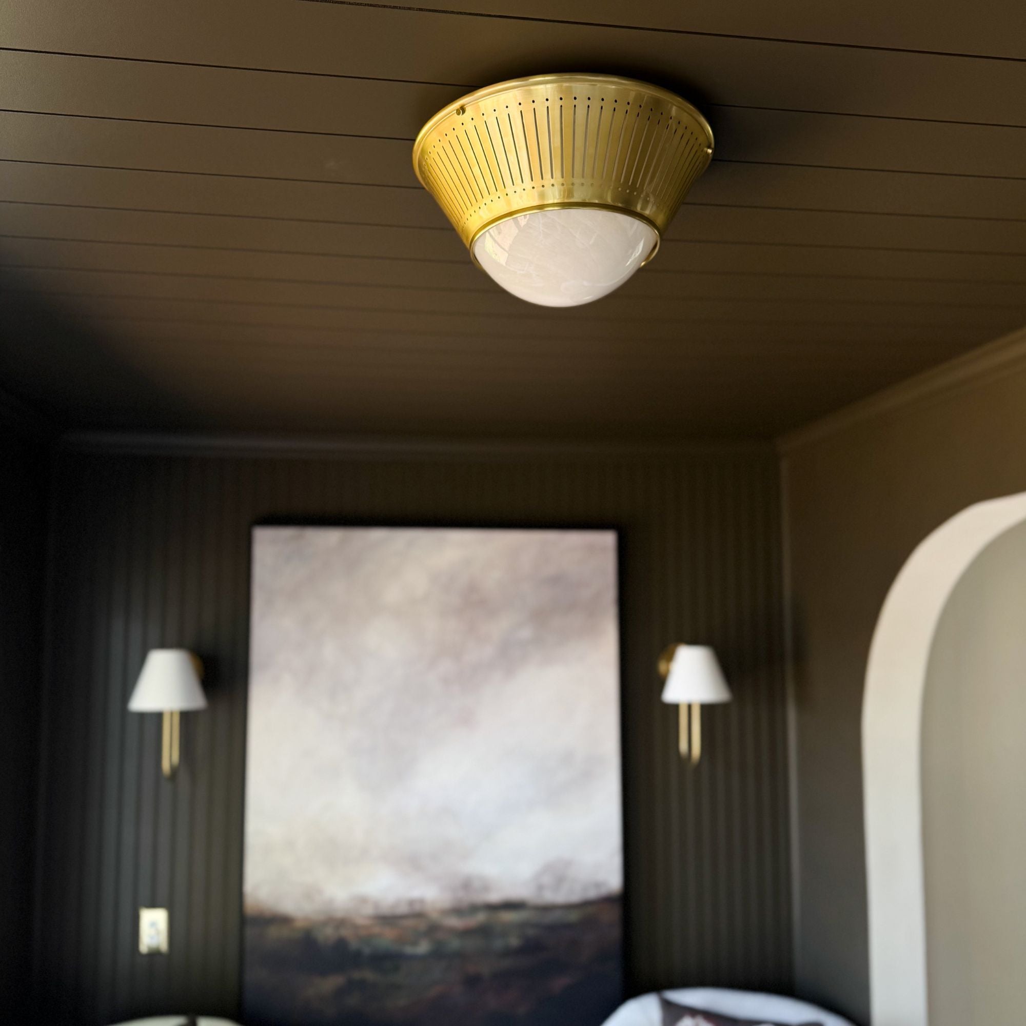 Elsmere 14" Flush Mount, Aged Brass Finish