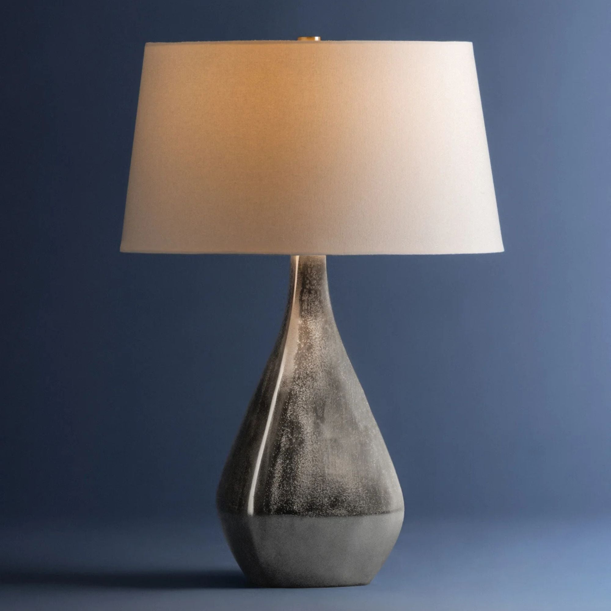 Hudson Valley Fieldston 28.5 in. Table Lamp, Warm Silver with White Linen Drum Shade