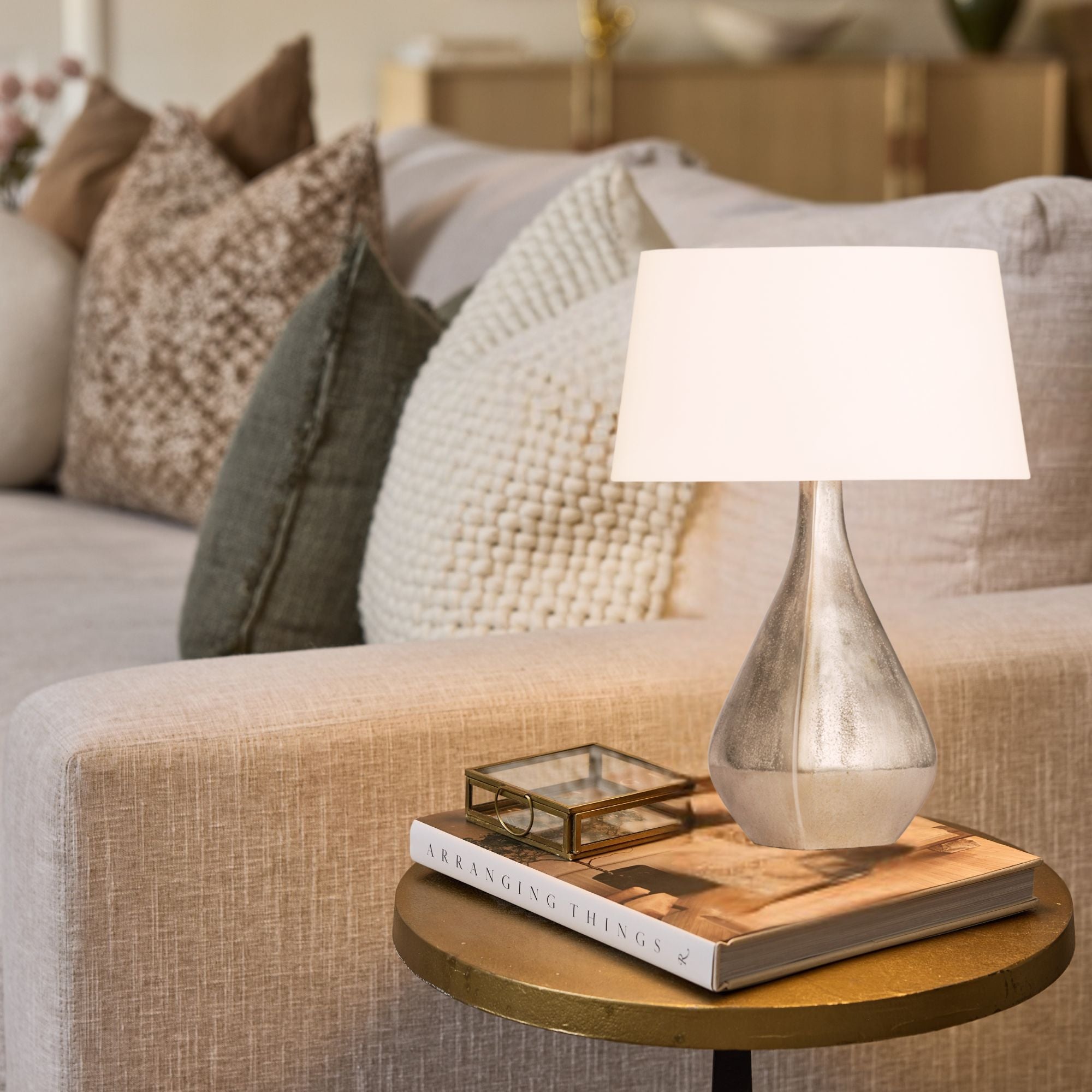 Hudson Valley Fieldston 28.5 in. Table Lamp, Warm Silver with White Linen Drum Shade