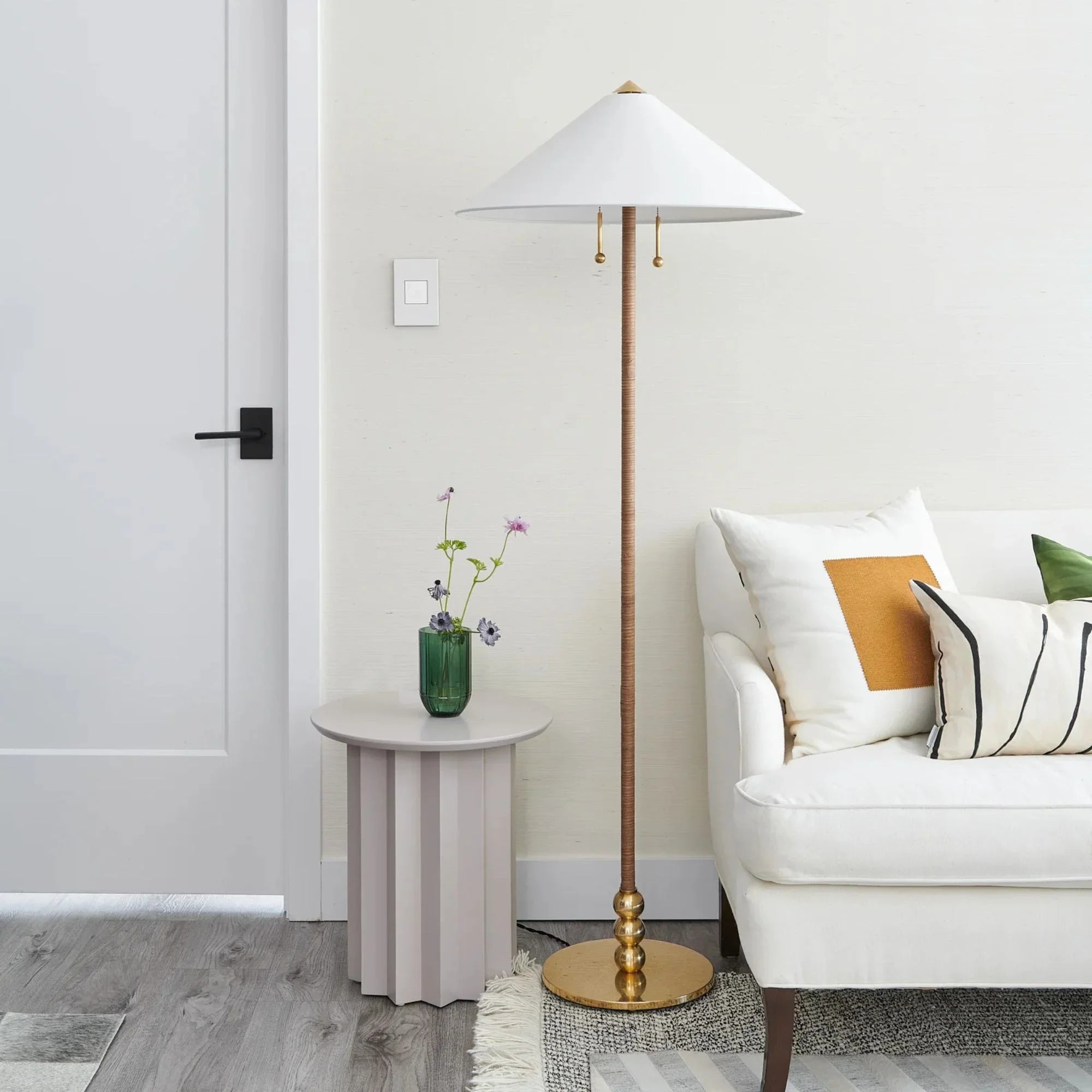 Flare 62" 2-Light Floor Lamp, Aged Brass Finish