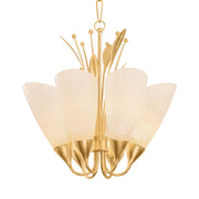 Hudson Valley Forest Glen 26 in. 6-Light Chandelier, Vintage Gold Leaf with Seeded Cloud Glass