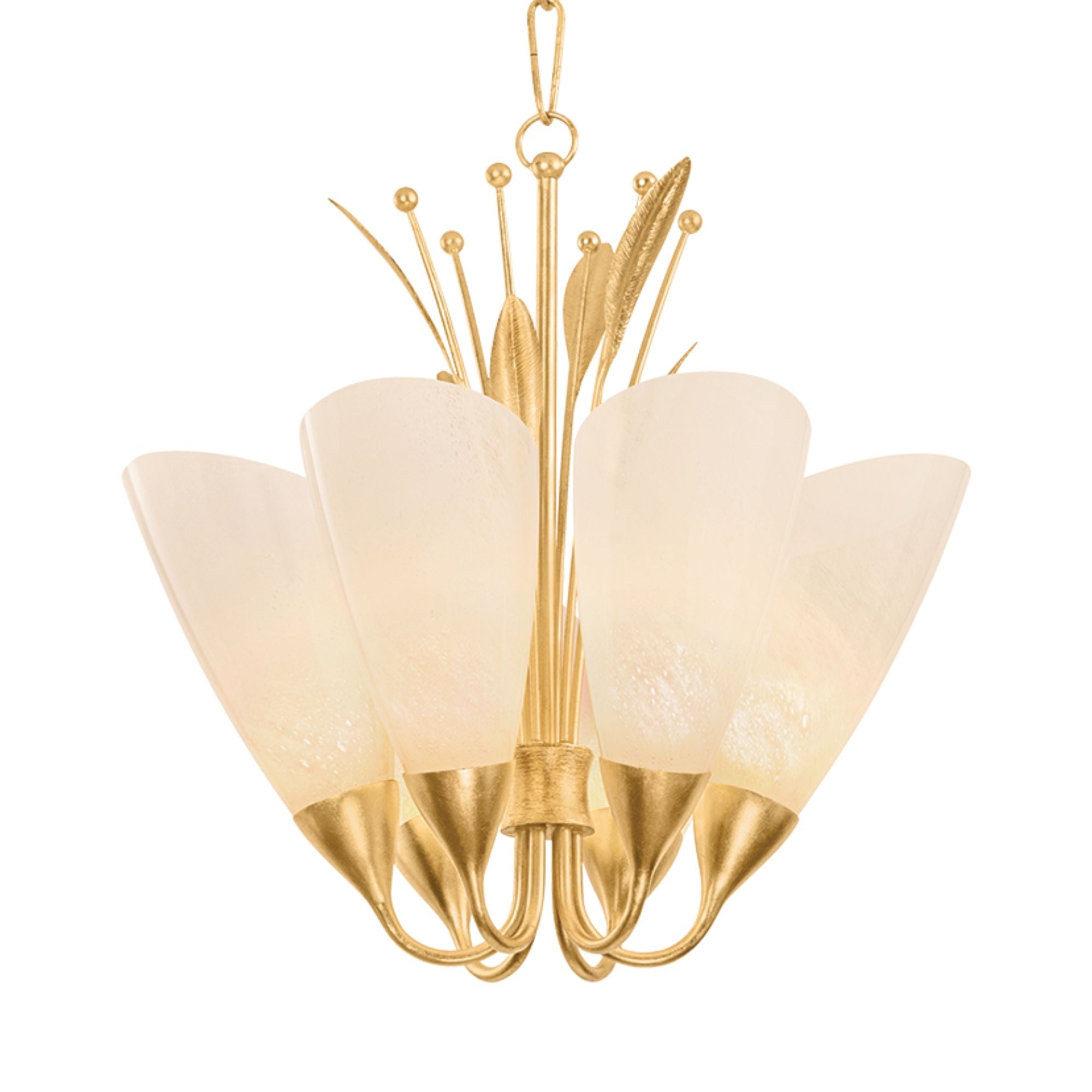 Hudson Valley Forest Glen 26 in. 6-Light Chandelier, Vintage Gold Leaf with Seeded Cloud Glass