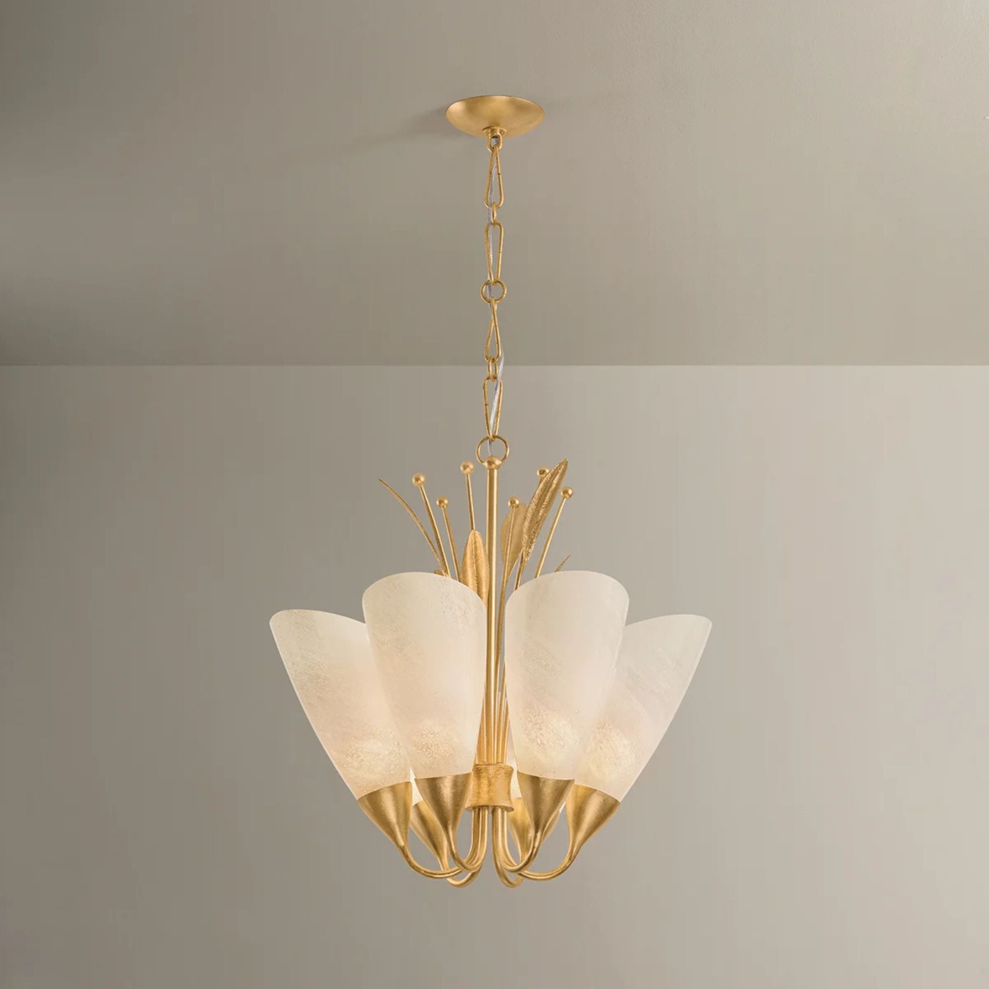 Hudson Valley Forest Glen 26 in. 6-Light Chandelier, Vintage Gold Leaf with Seeded Cloud Glass
