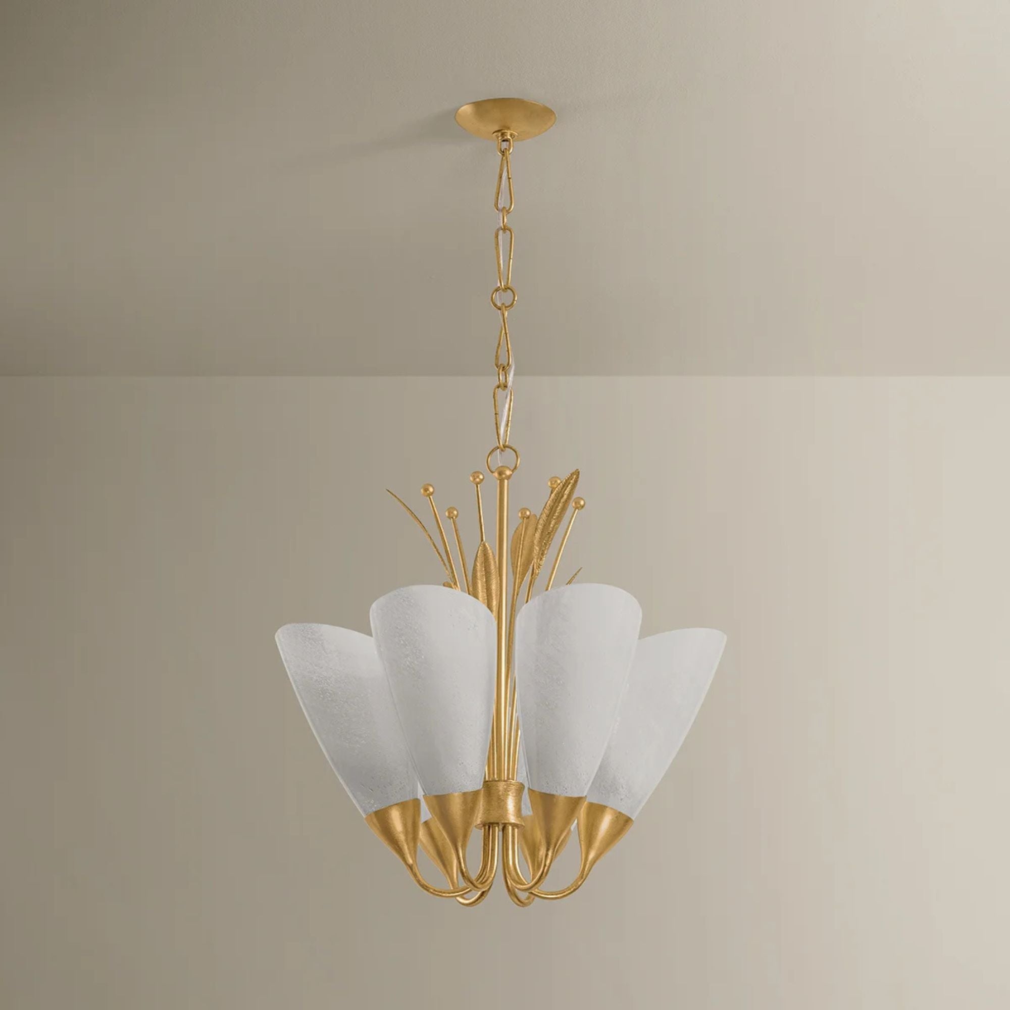 Hudson Valley Forest Glen 26 in. 6-Light Chandelier, Vintage Gold Leaf with Seeded Cloud Glass