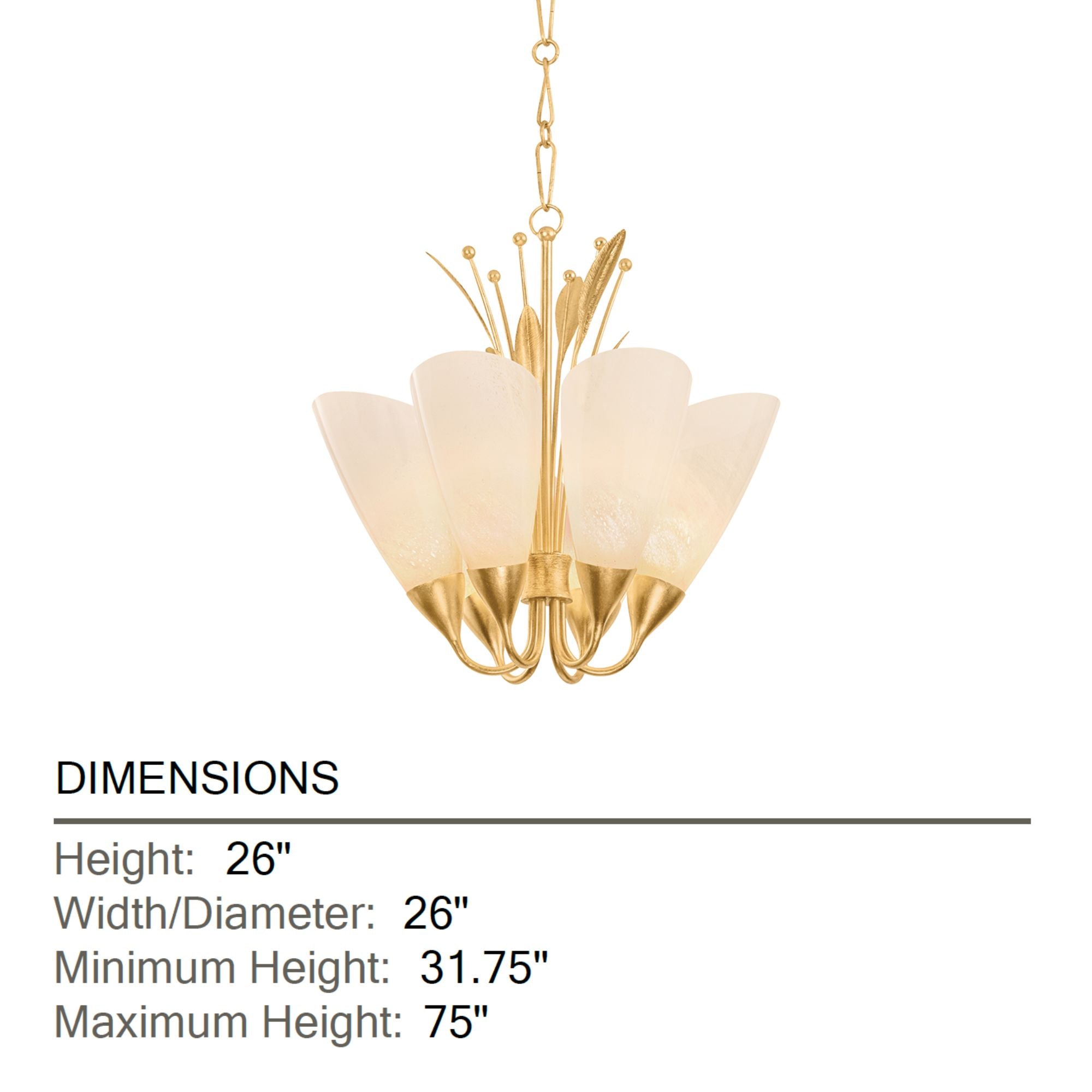 Hudson Valley Forest Glen 26 in. 6-Light Chandelier, Vintage Gold Leaf with Seeded Cloud Glass