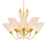 Hudson Valley Forest Glen Chandelier, Vintage Gold Leaf with Seeded Cloud Glass