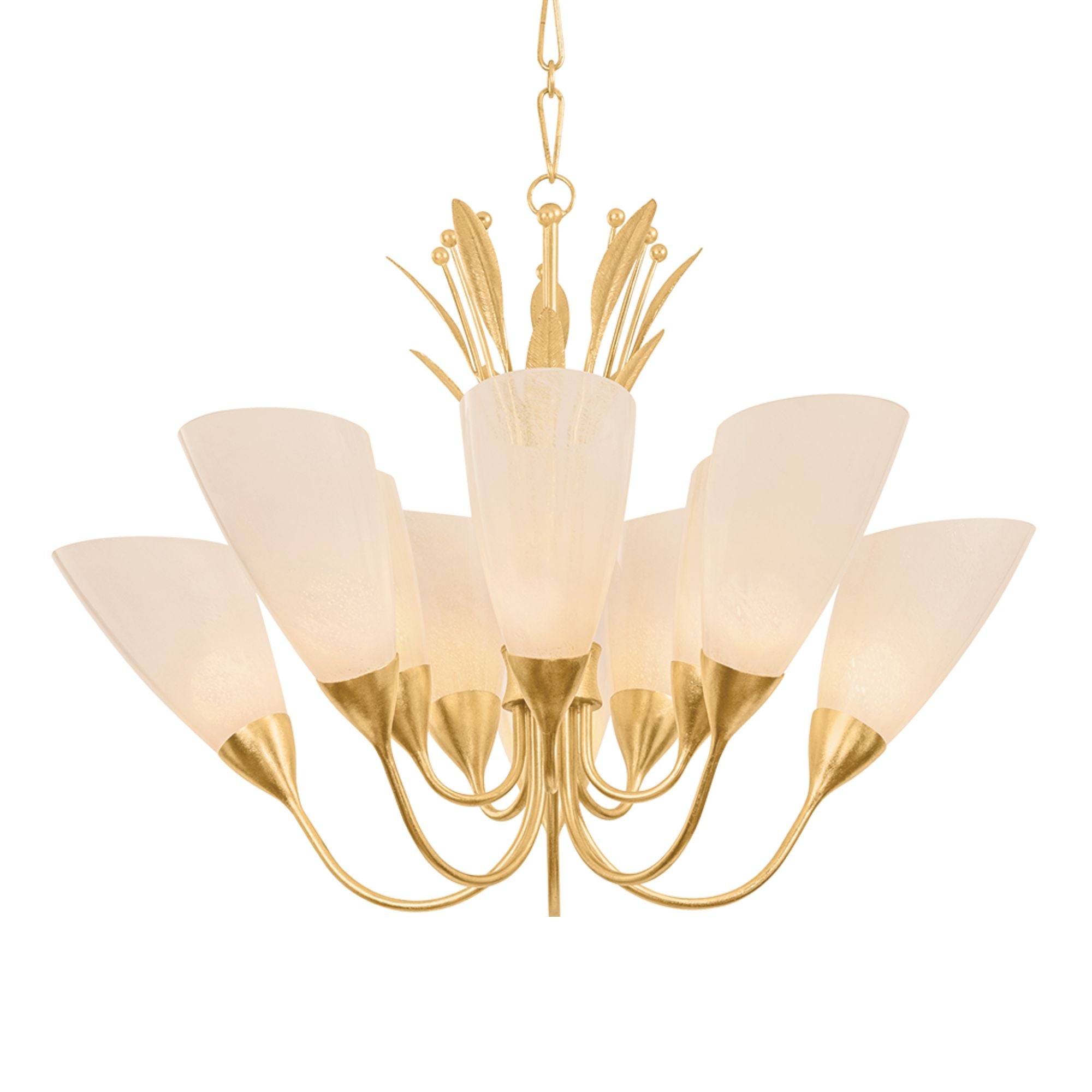 Hudson Valley Forest Glen 42.25 in. Chandelier, Vintage Gold Leaf with Seeded Cloud Glass