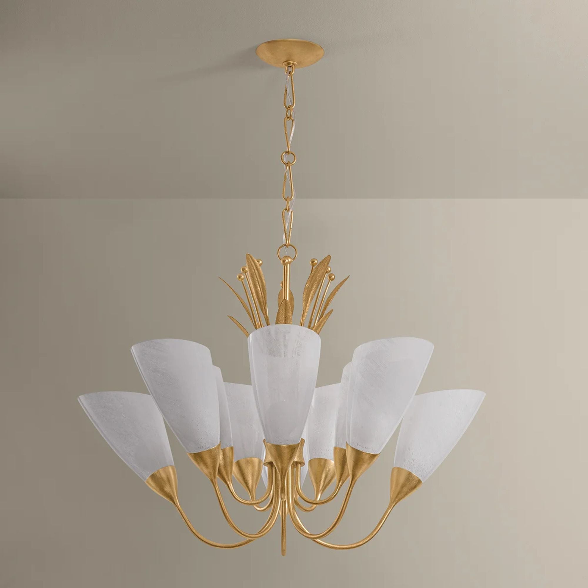 Hudson Valley Forest Glen 42.25 in. Chandelier, Vintage Gold Leaf with Seeded Cloud Glass