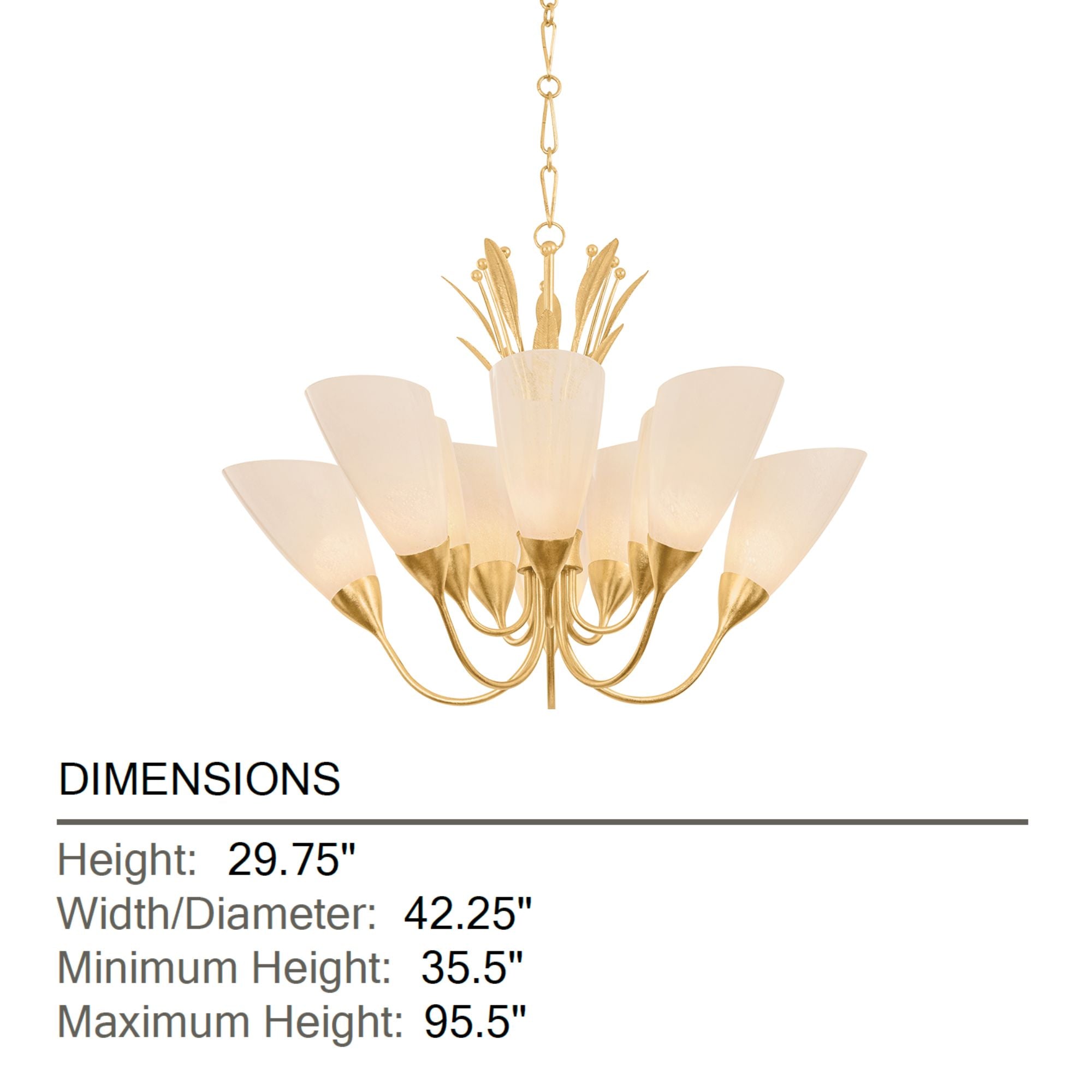 Hudson Valley Forest Glen 42.25 in. Chandelier, Vintage Gold Leaf with Seeded Cloud Glass