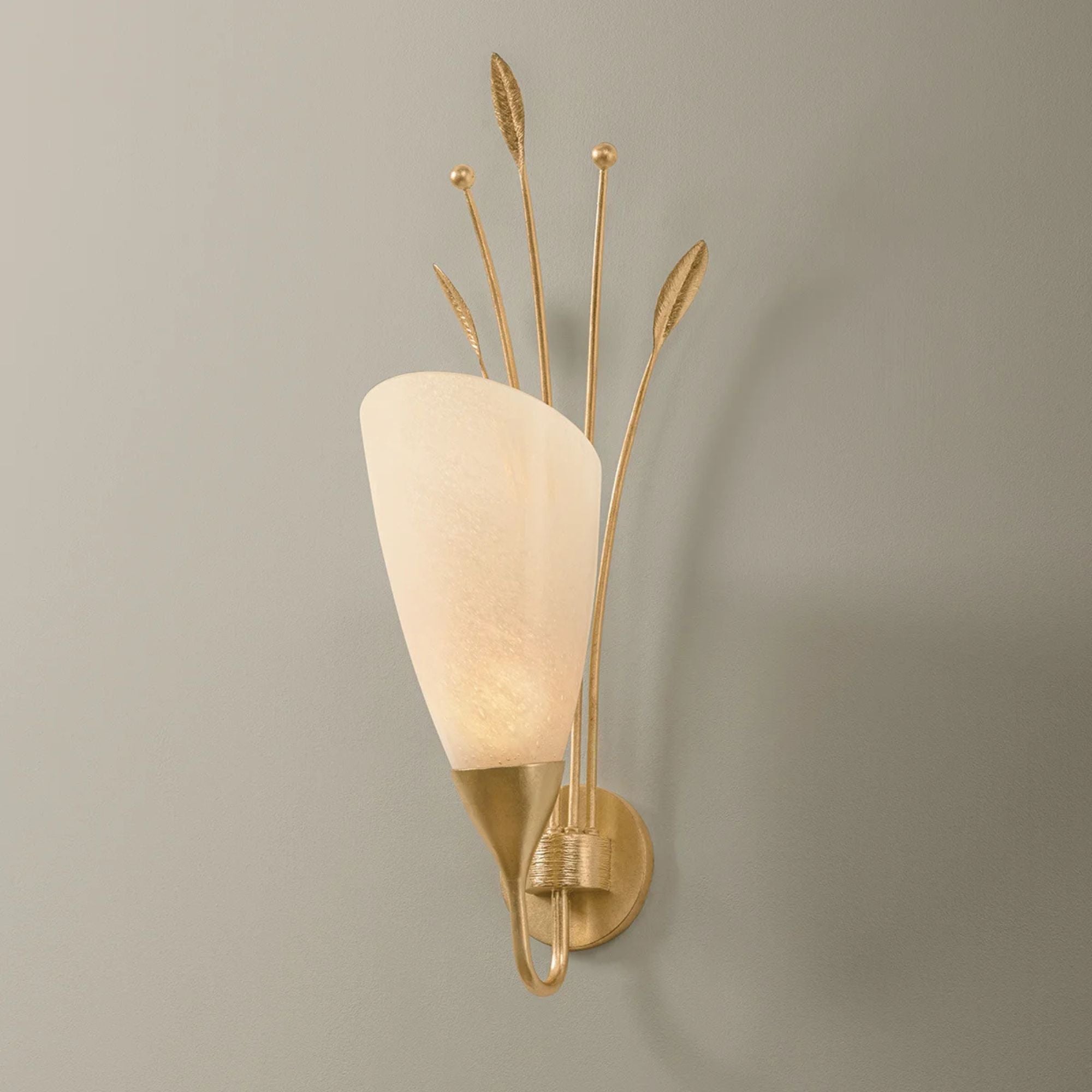 Hudson Valley Forest Glen 27.75 in. Wall Sconce, Vintage Gold Leaf with Seeded Cloud Glass