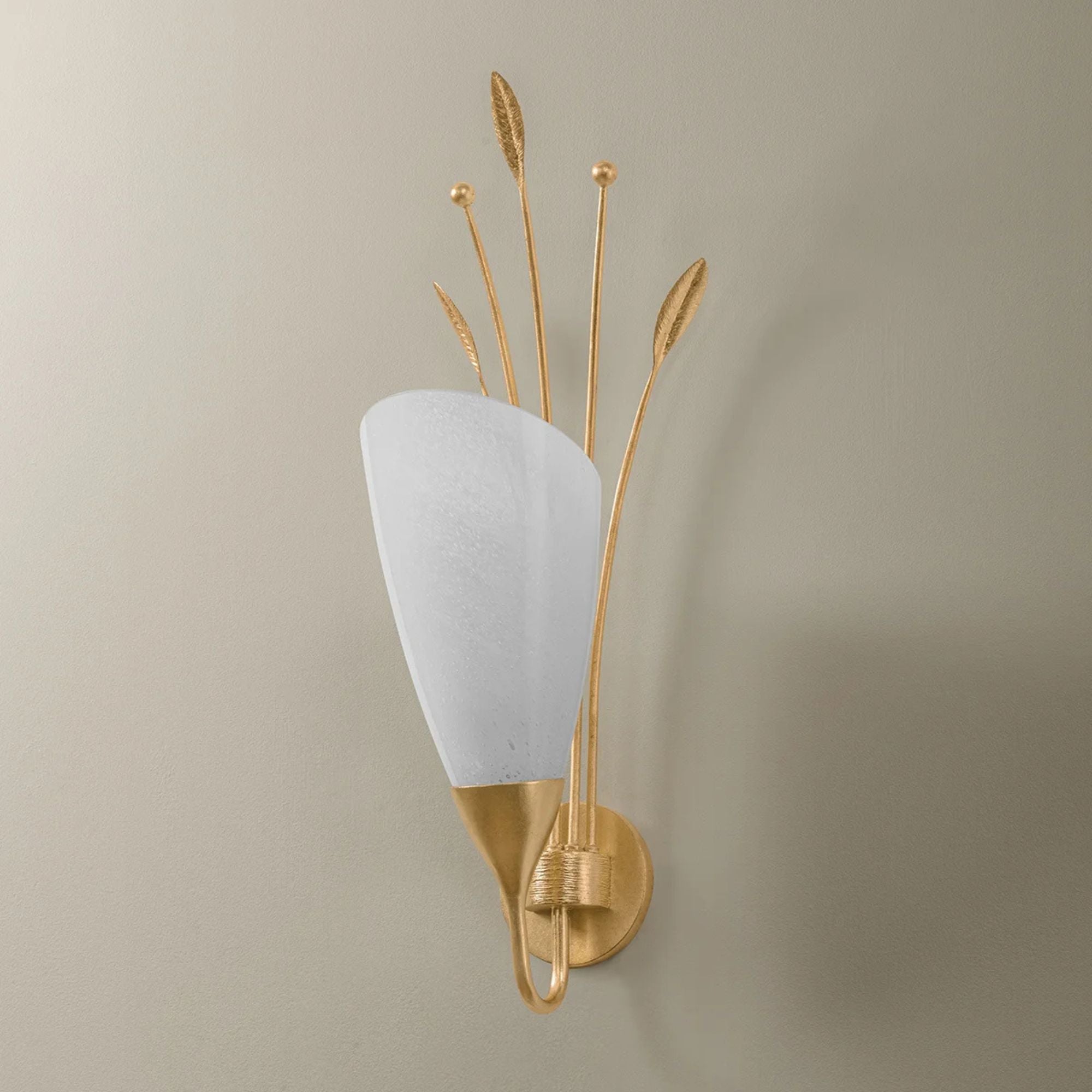 Hudson Valley Forest Glen 27.75 in. Wall Sconce, Vintage Gold Leaf with Seeded Cloud Glass