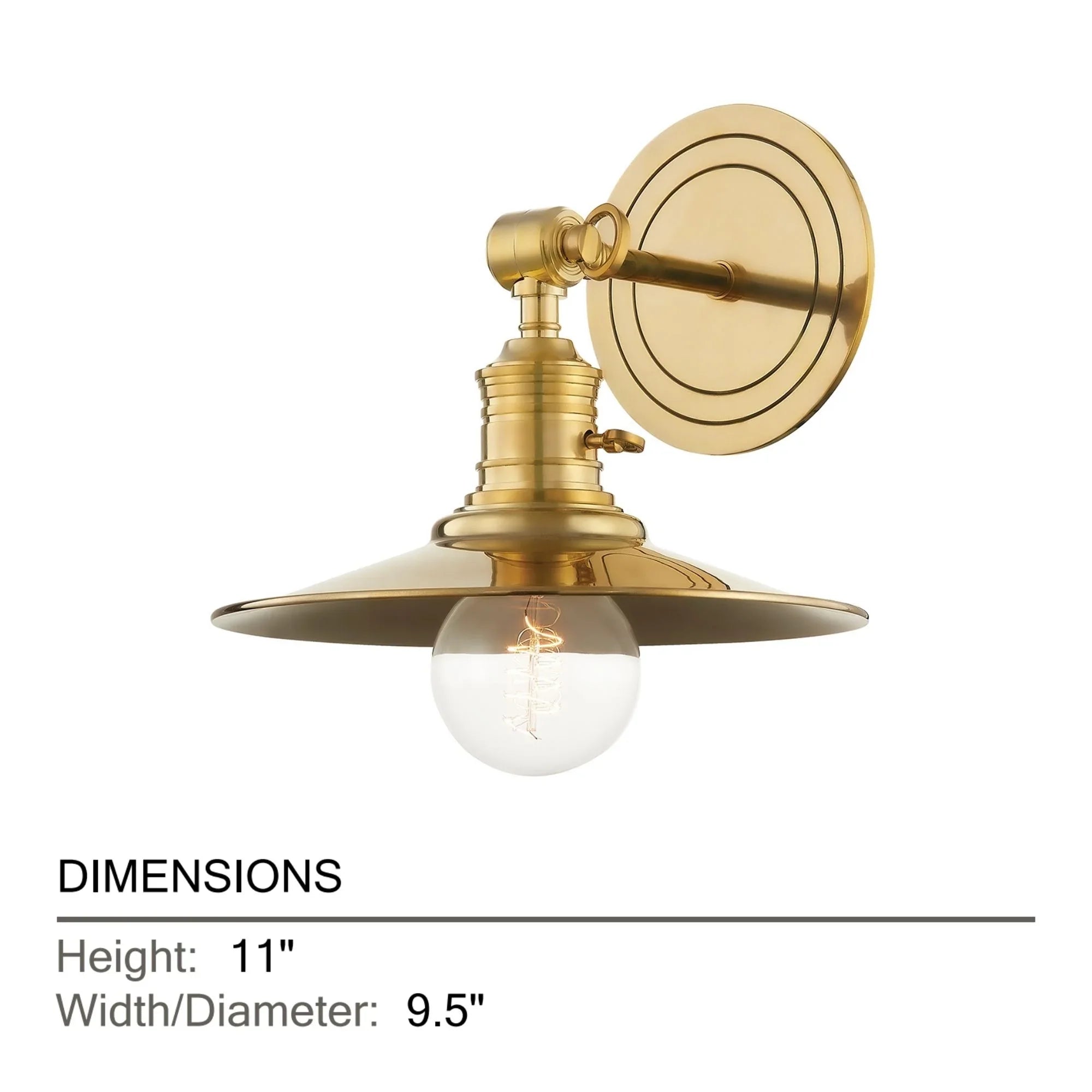 Garden City 11" Dome Swing Arm Sconce, Aged Brass Finish