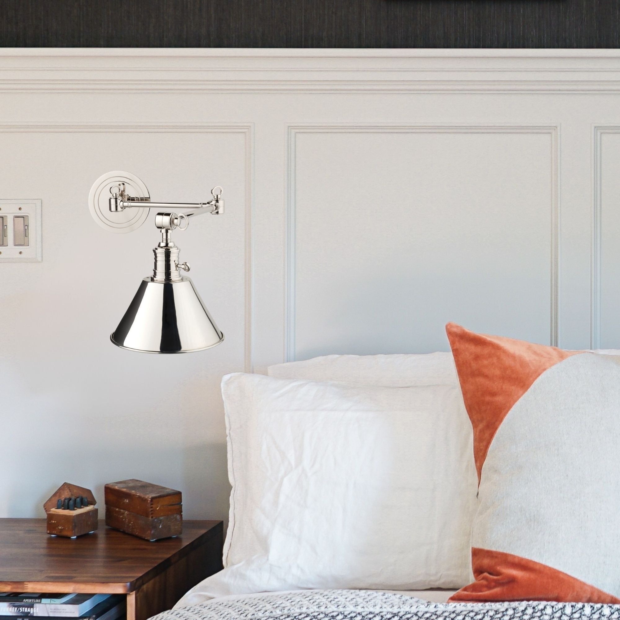 Garden City 11" Swing Arm Sconce, Polished Nickel Finish