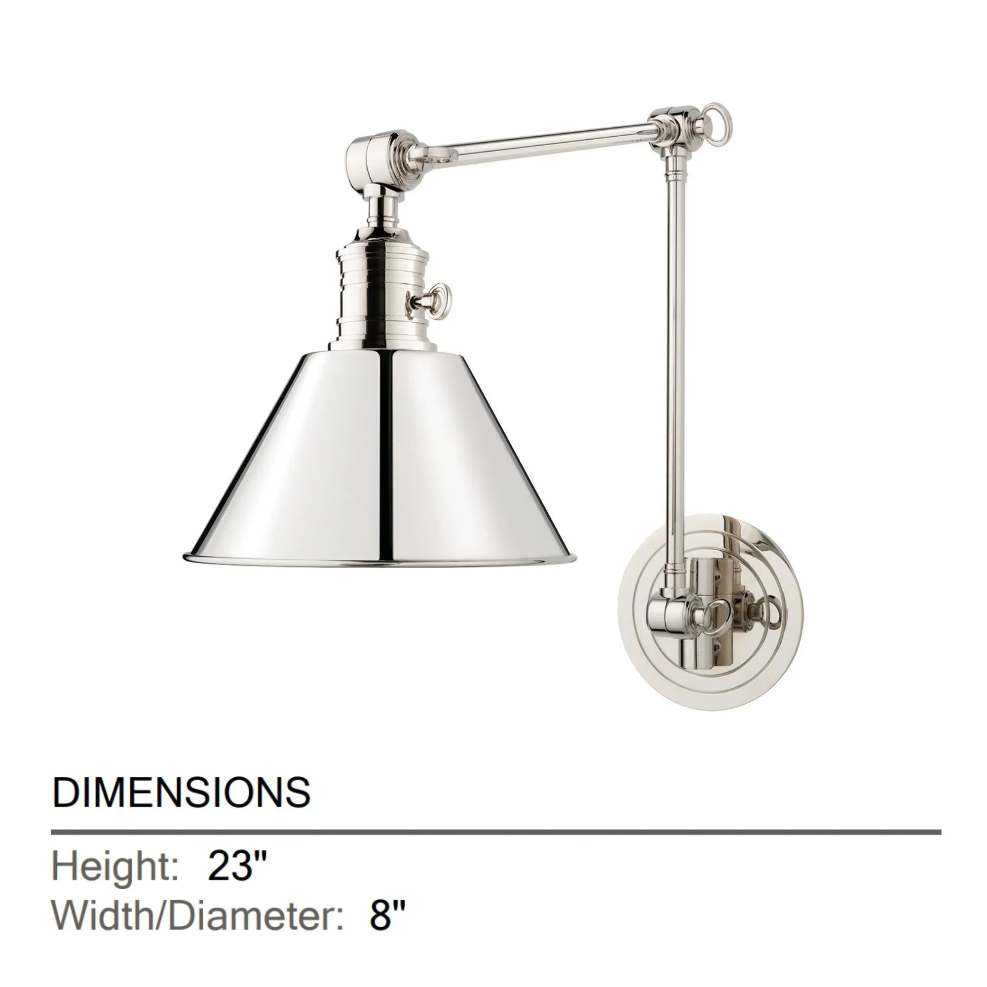 Garden City 23" Swing Arm Lamp, Polished Nickel Finish