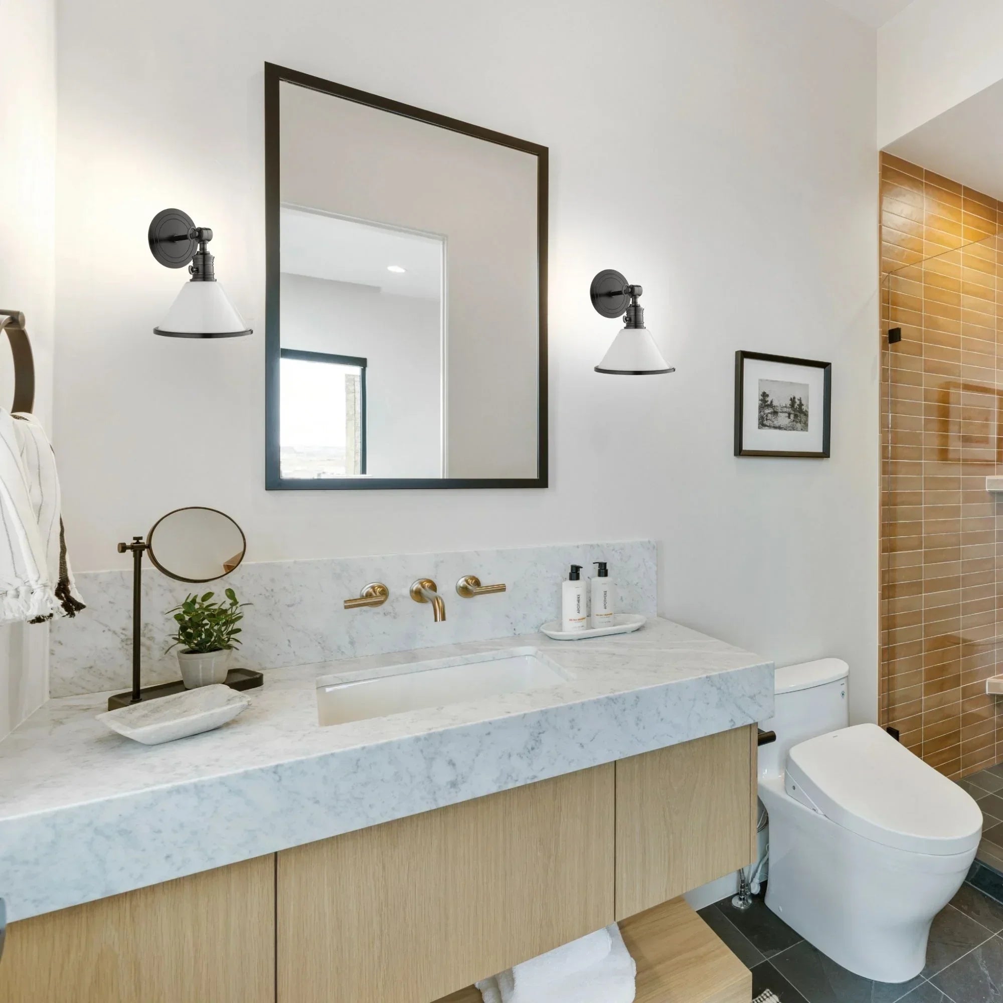 HVL Garden City 11" Swing Arm Sconce with Opal Glossy Shade