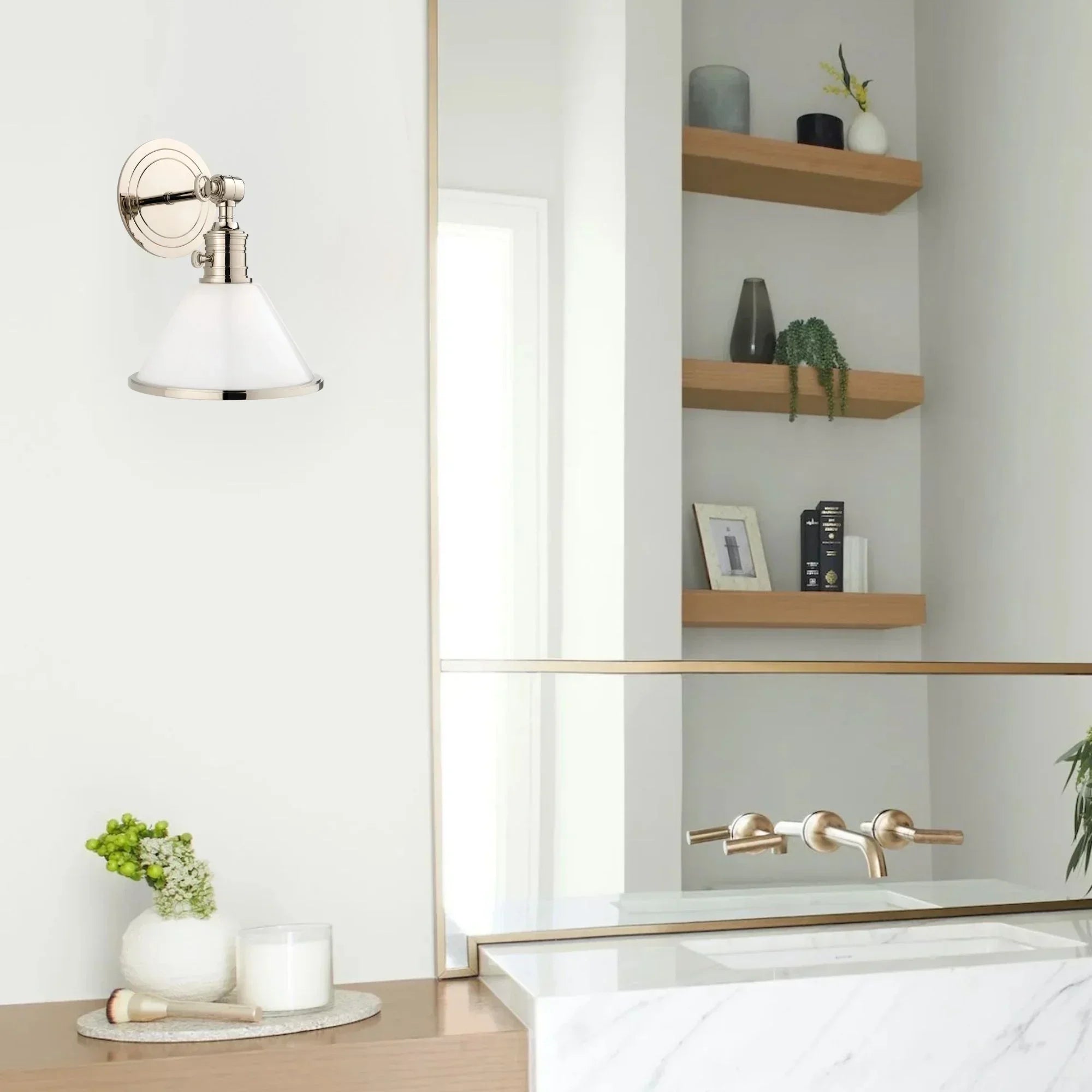 HVL Garden City 11" Swing Arm Sconce with Opal Glossy Shade