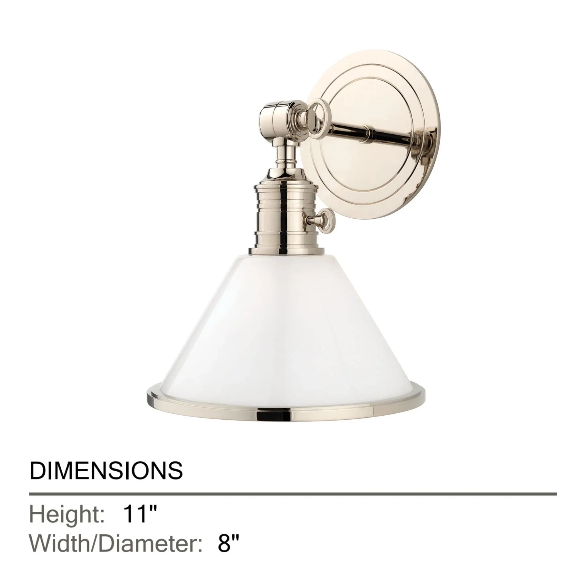 Garden City 11" Swing Arm Sconce with Opal Glossy Shade, Polished Nickel Finish