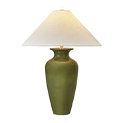 Hudson Valley Grassy Point 29 in. Table Lamp, Aged Brass & Ceramic Nori Green with Textured Linen Shade