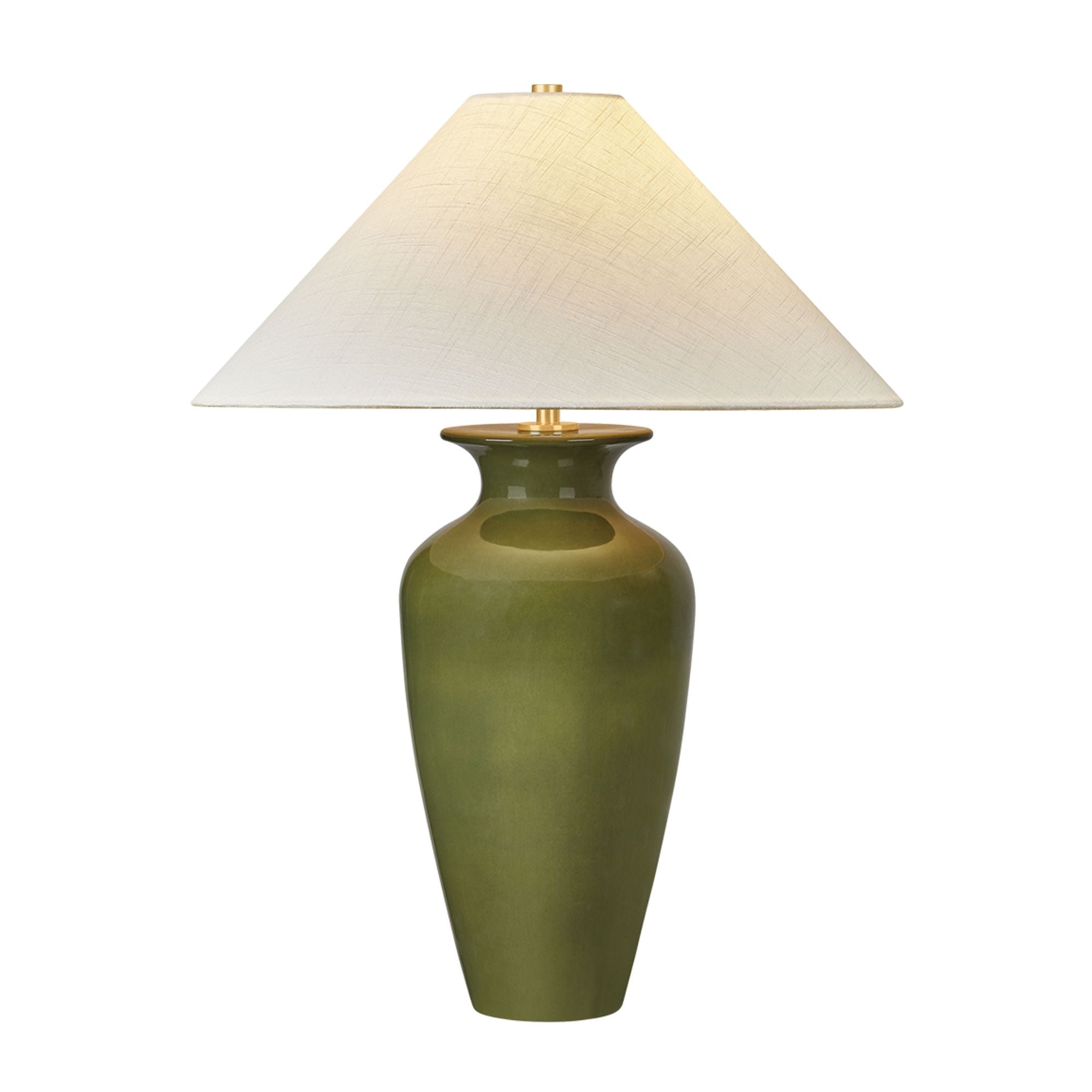Hudson Valley Grassy Point 29 in. Table Lamp, Aged Brass & Ceramic Nori Green with Textured Linen Shade